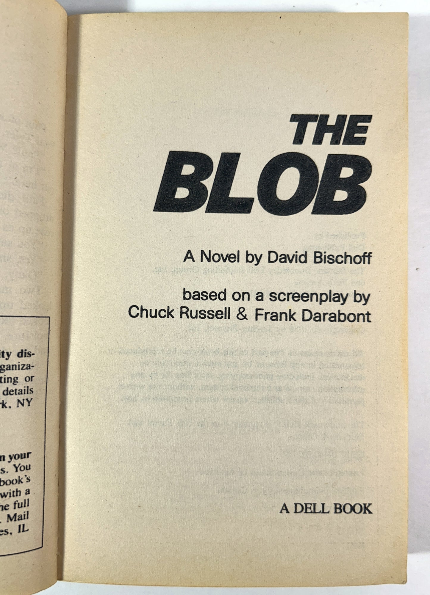 The Blob by David Bischoff 1988 1st Printing