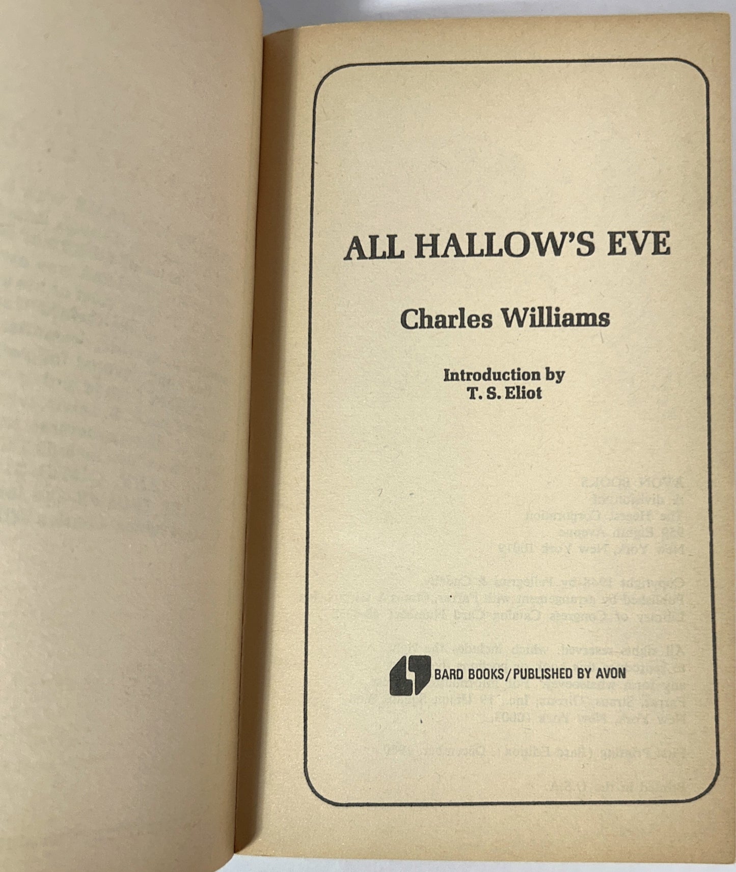 All Hallow's Eve by Charles Williams 1969 1st Printing