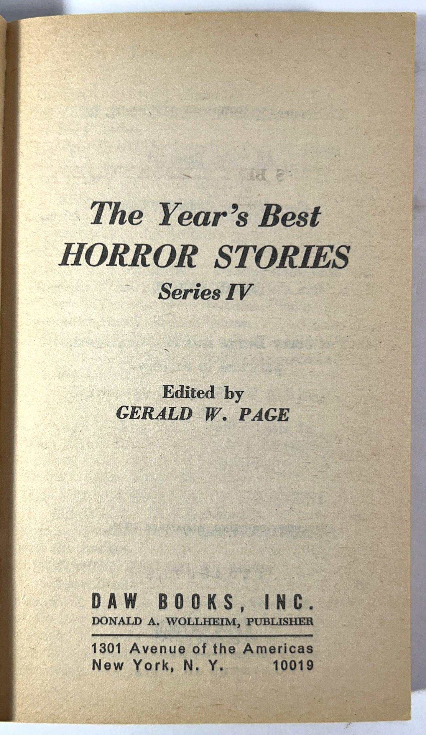 The Year's Best Horror Stories (Series IV) edited by Gerald W. Page 1976 1st Printing