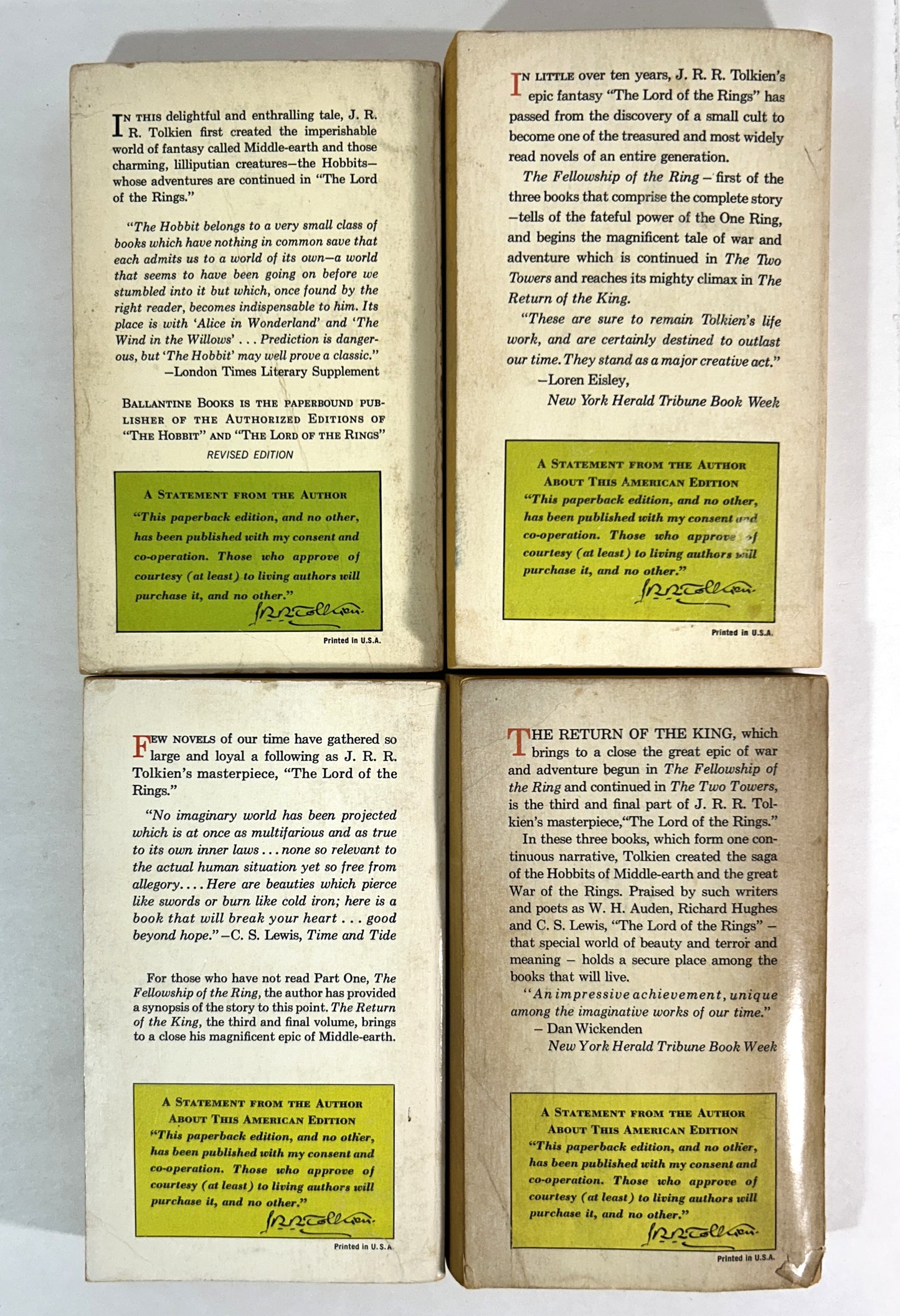 The Hobbit + Complete Set of the Lord of the Rings by RR Tolkien 1972 Remington Covers