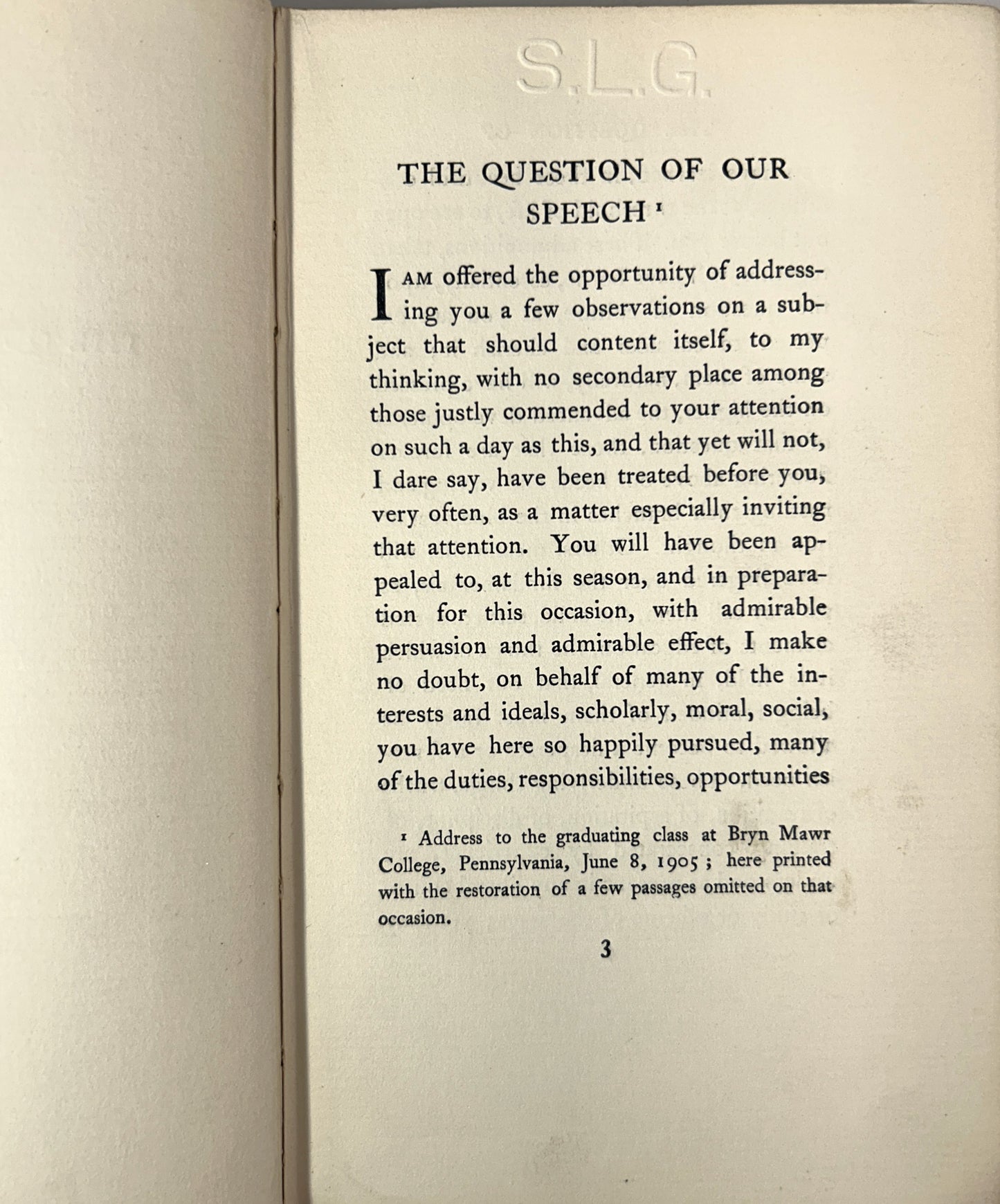 The Question of Our Speech: The Lesson of Balzac by Henry James 1905 1st Edition
