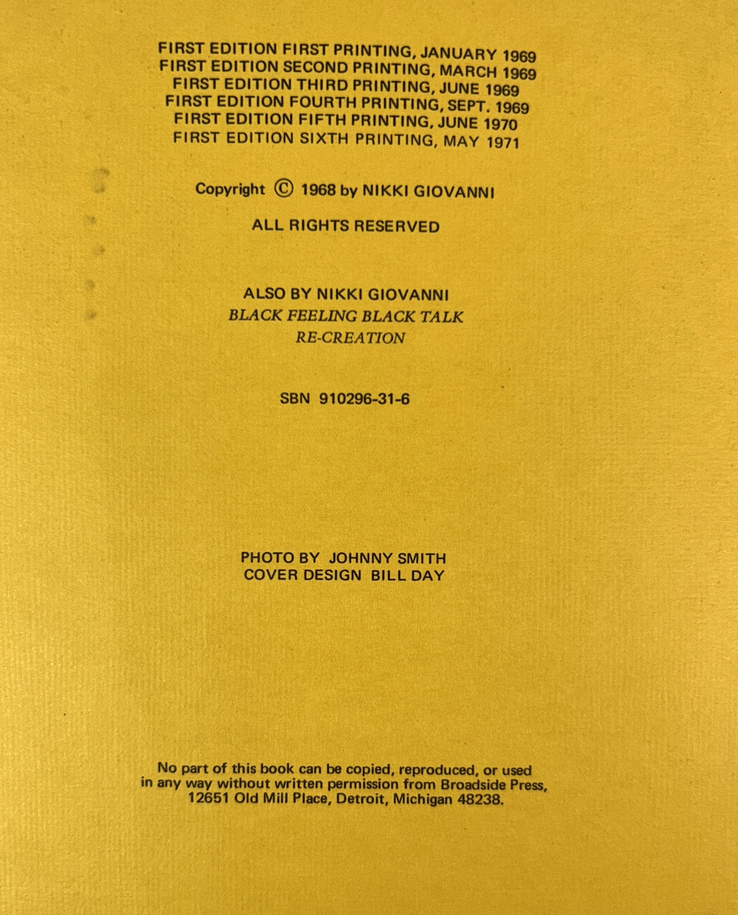 Black Judgement by Nikki Giovanni 1971 6th Printing