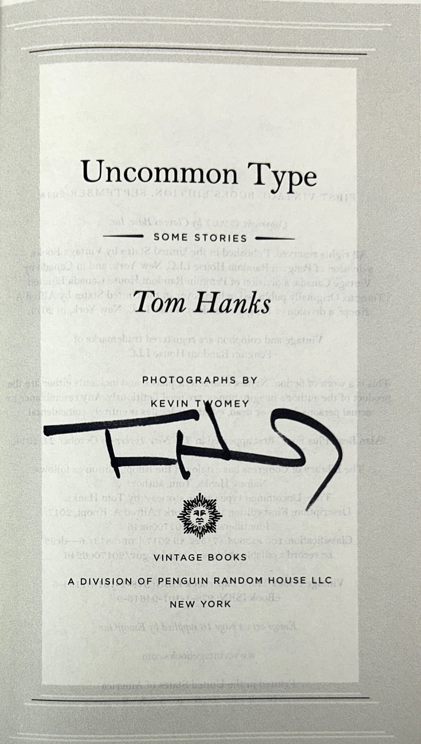 Uncommon Type by Tom Hanks 2017 SIGNED