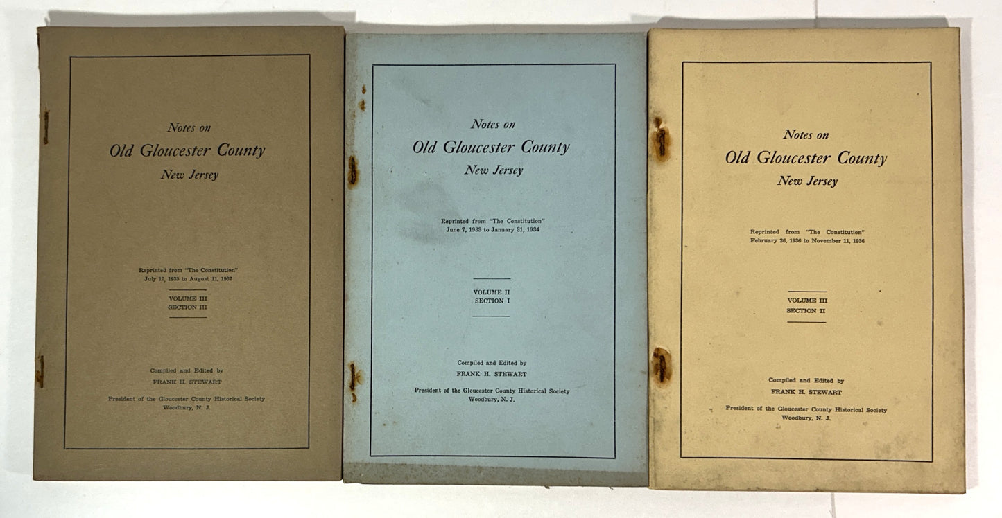Set of 3 Notes on Old Gloucester County New Jersey 1934-1937