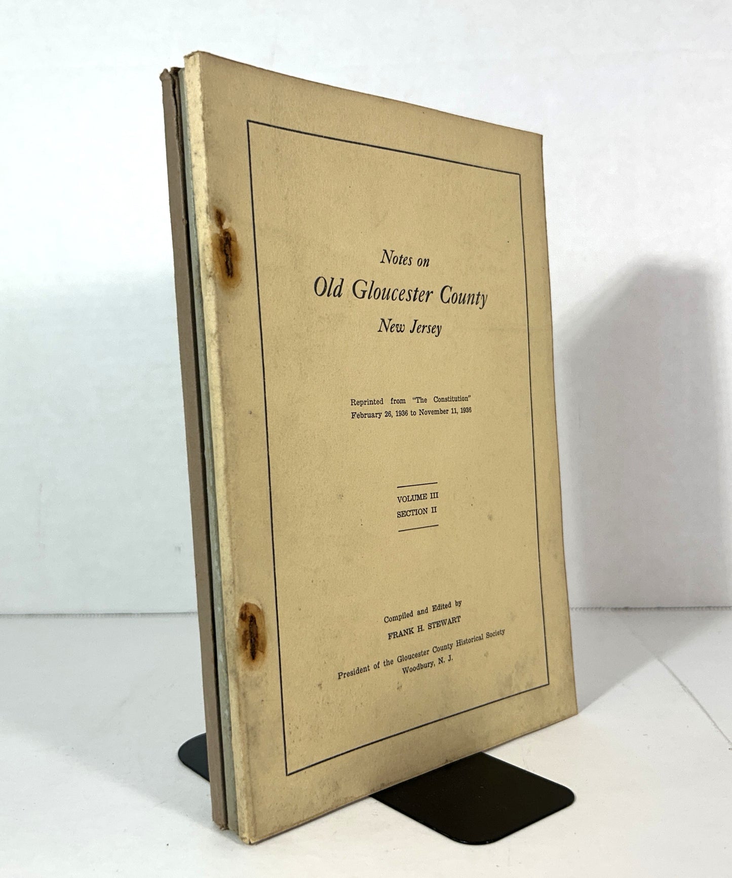 Set of 3 Notes on Old Gloucester County New Jersey 1934-1937