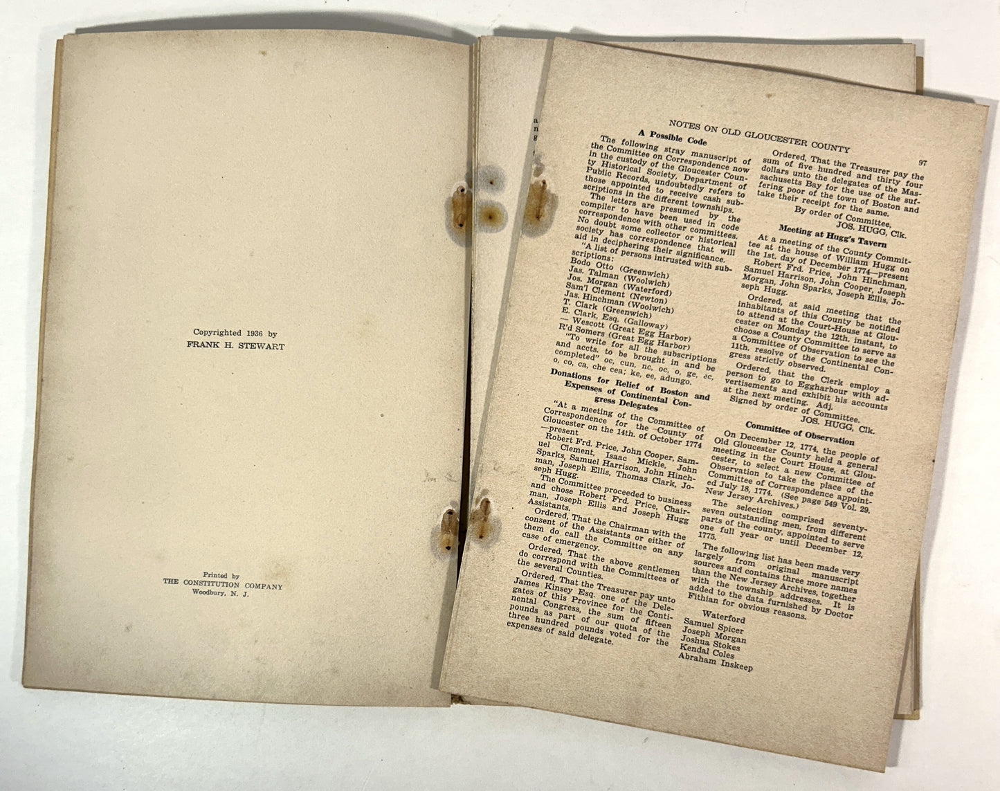 Set of 3 Notes on Old Gloucester County New Jersey 1934-1937