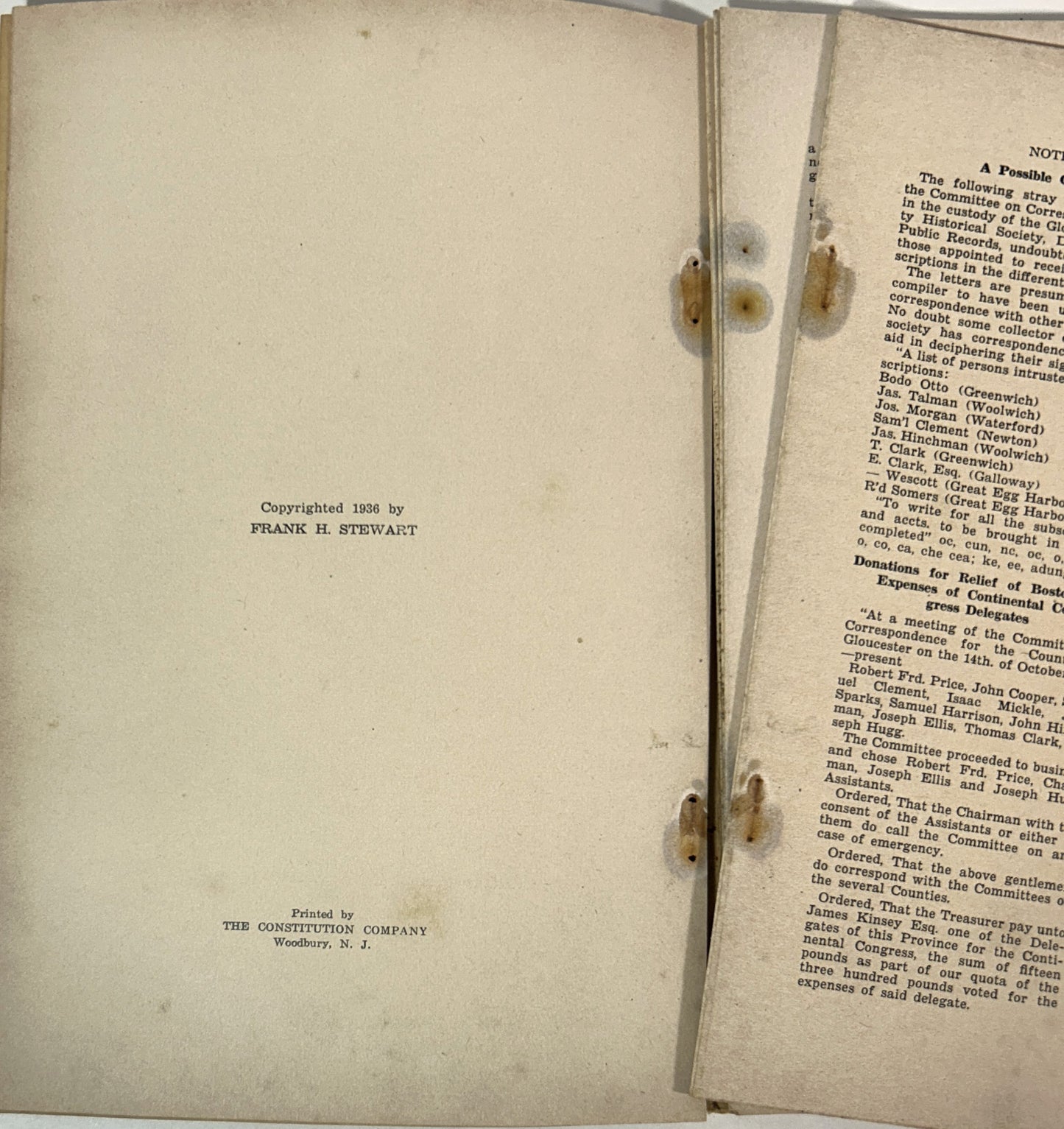 Set of 3 Notes on Old Gloucester County New Jersey 1934-1937