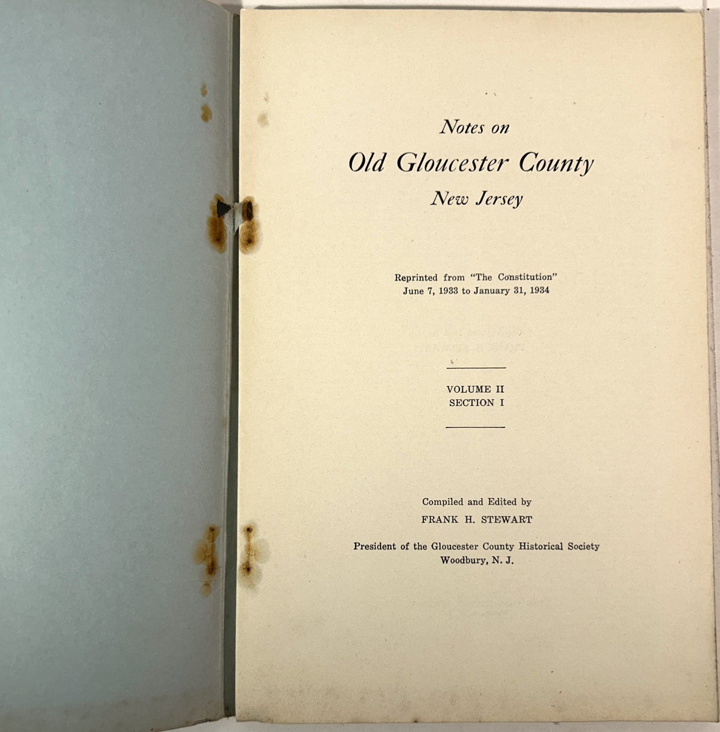 Set of 3 Notes on Old Gloucester County New Jersey 1934-1937