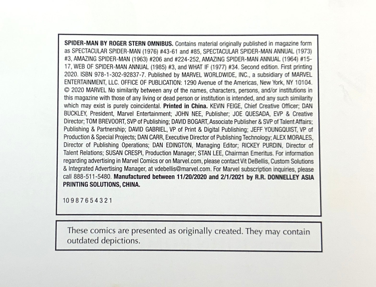 Marvel: Spider-Man Omnibus by Roger Stern 2020 1st Printing