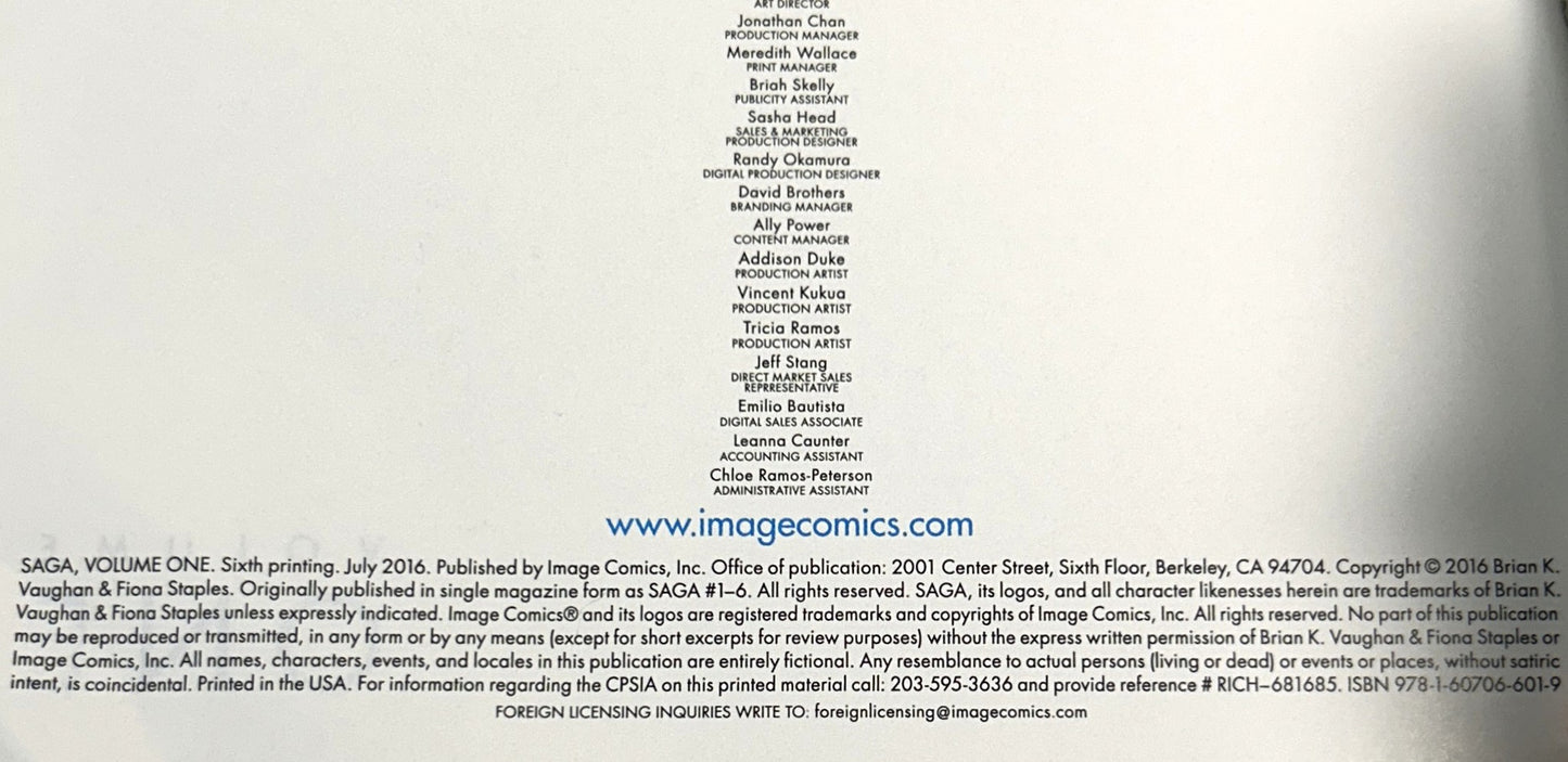 Set of 9 Saga by Fiona Staples & Brian Vaughan 2016-2018