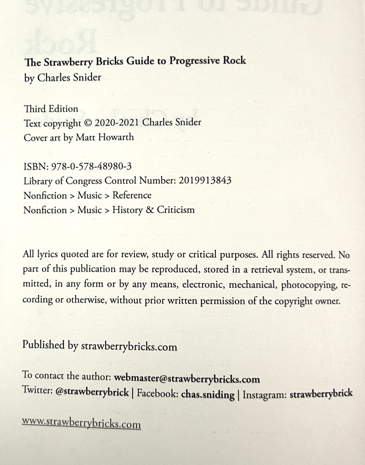 The Strawberry Bricks Guide to Progressive Rock by Charles Snider 2021 3rd Edition