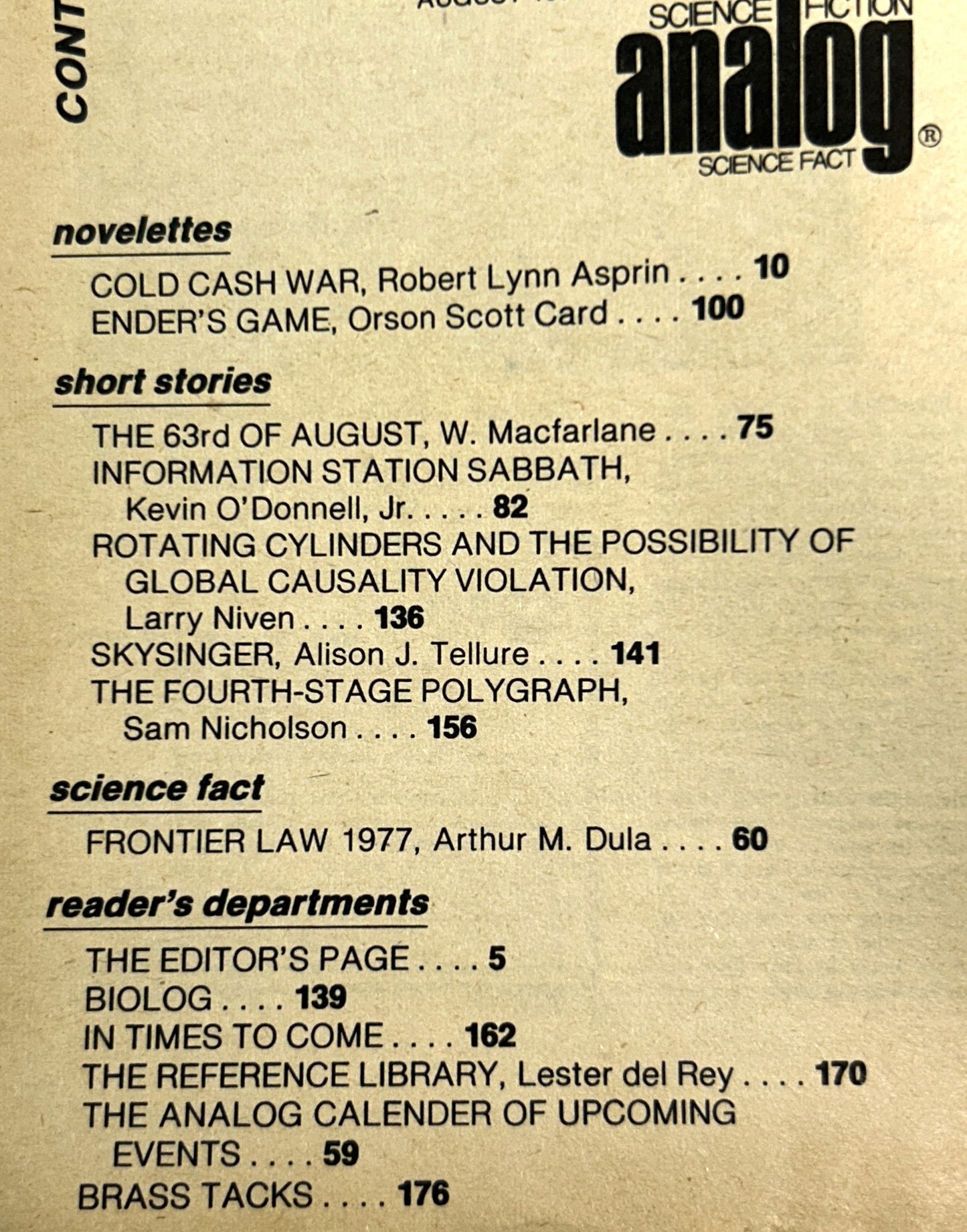 Analog: Science Fiction/Science Fact August 1977