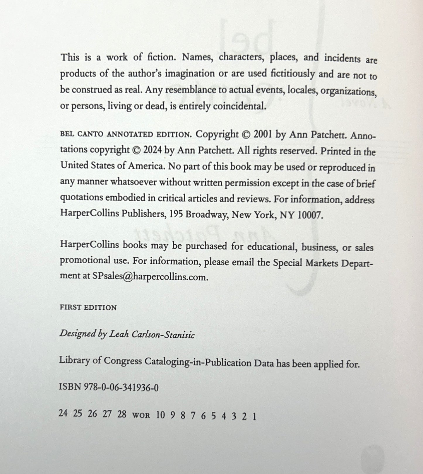 Bel Canto (Annotated Edition) by Ann Patchett 2024 SIGNED 1st Edition