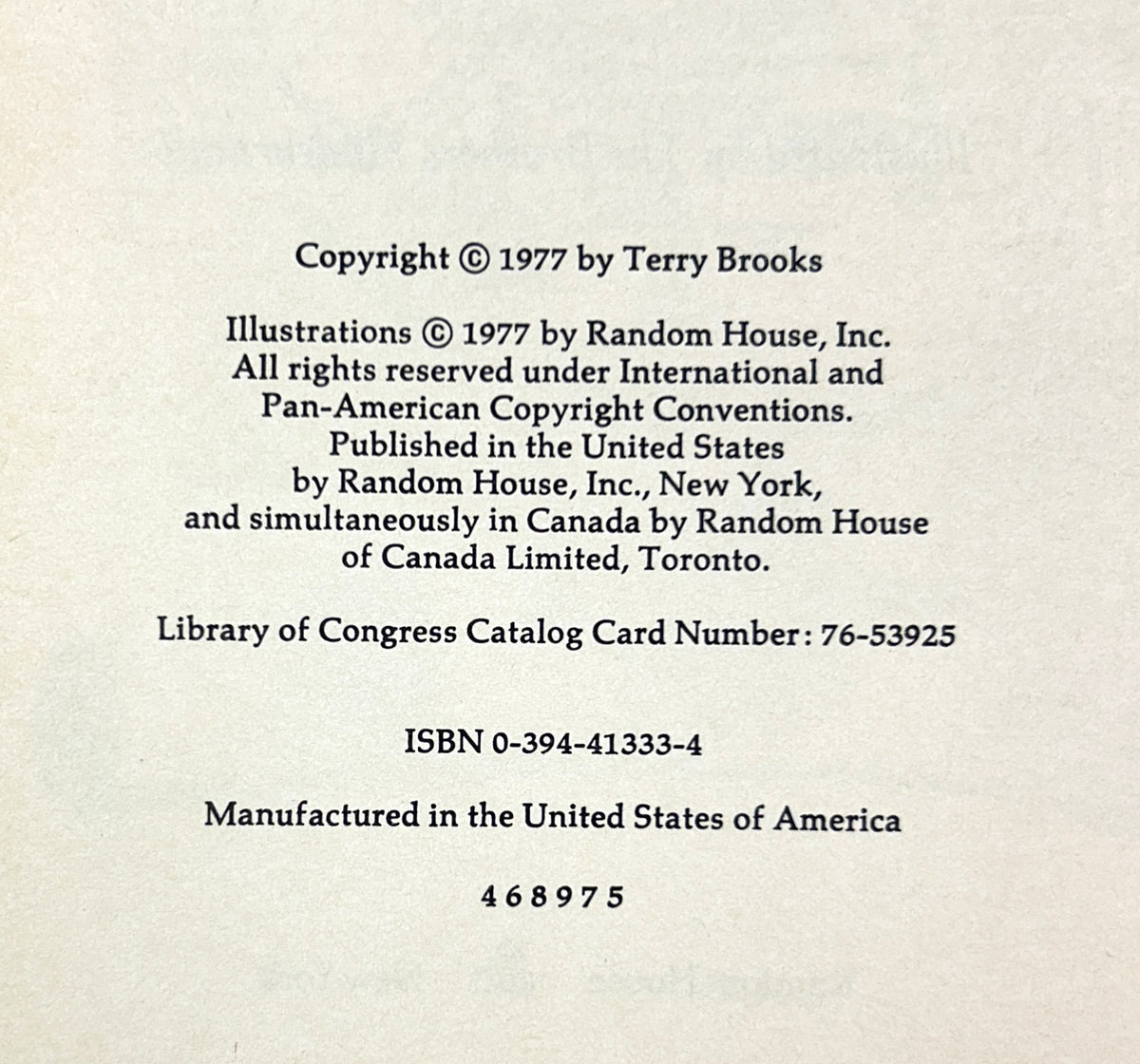 The Sword of the Shannara (Shannara #1) by Terry Brooks 1977 1st Edition 4th Printing
