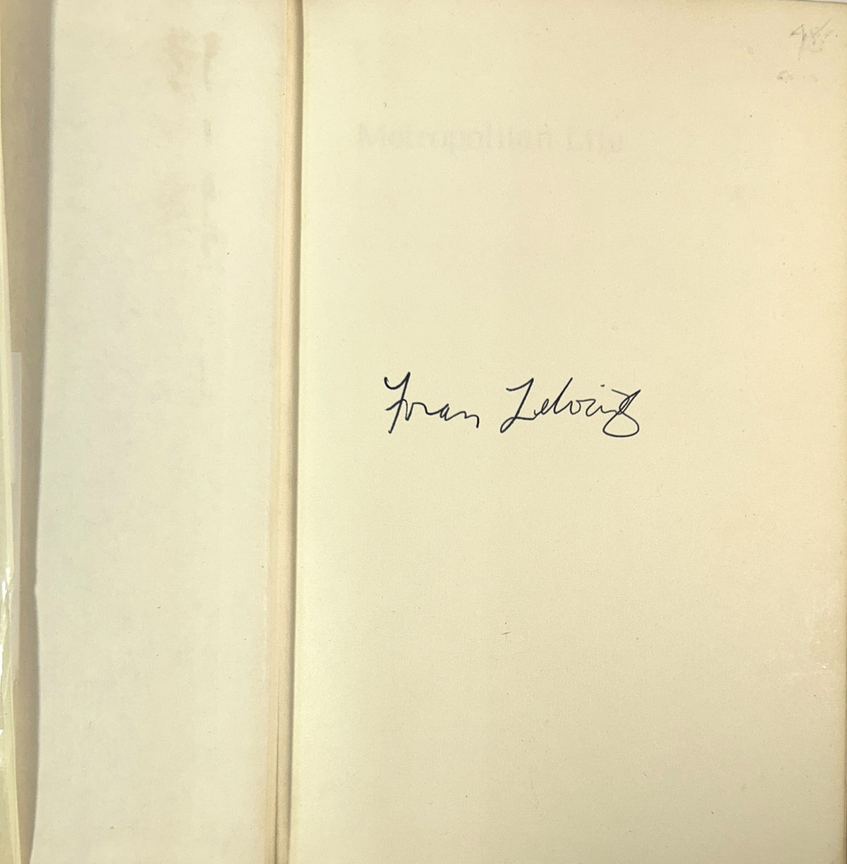 Metropolitan Life by Fran Lebowitz 1978 SIGNED