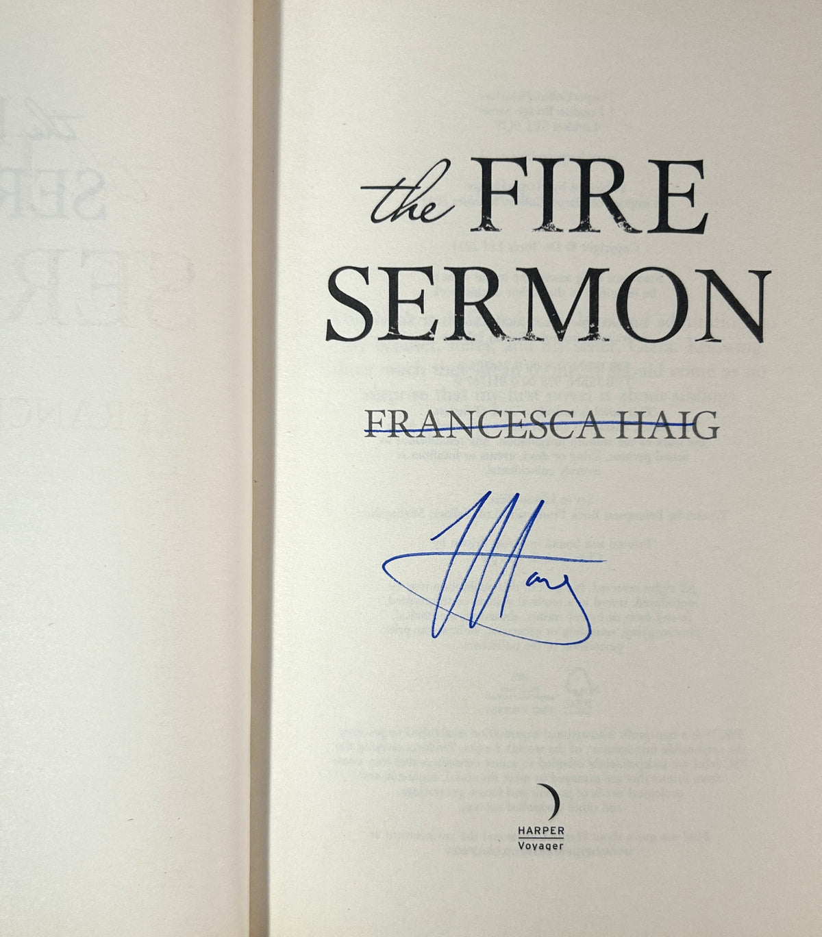 The Fire Sermon (Fire Sermon #1) by Francesca Haig 2015 SIGNED 1st Edition