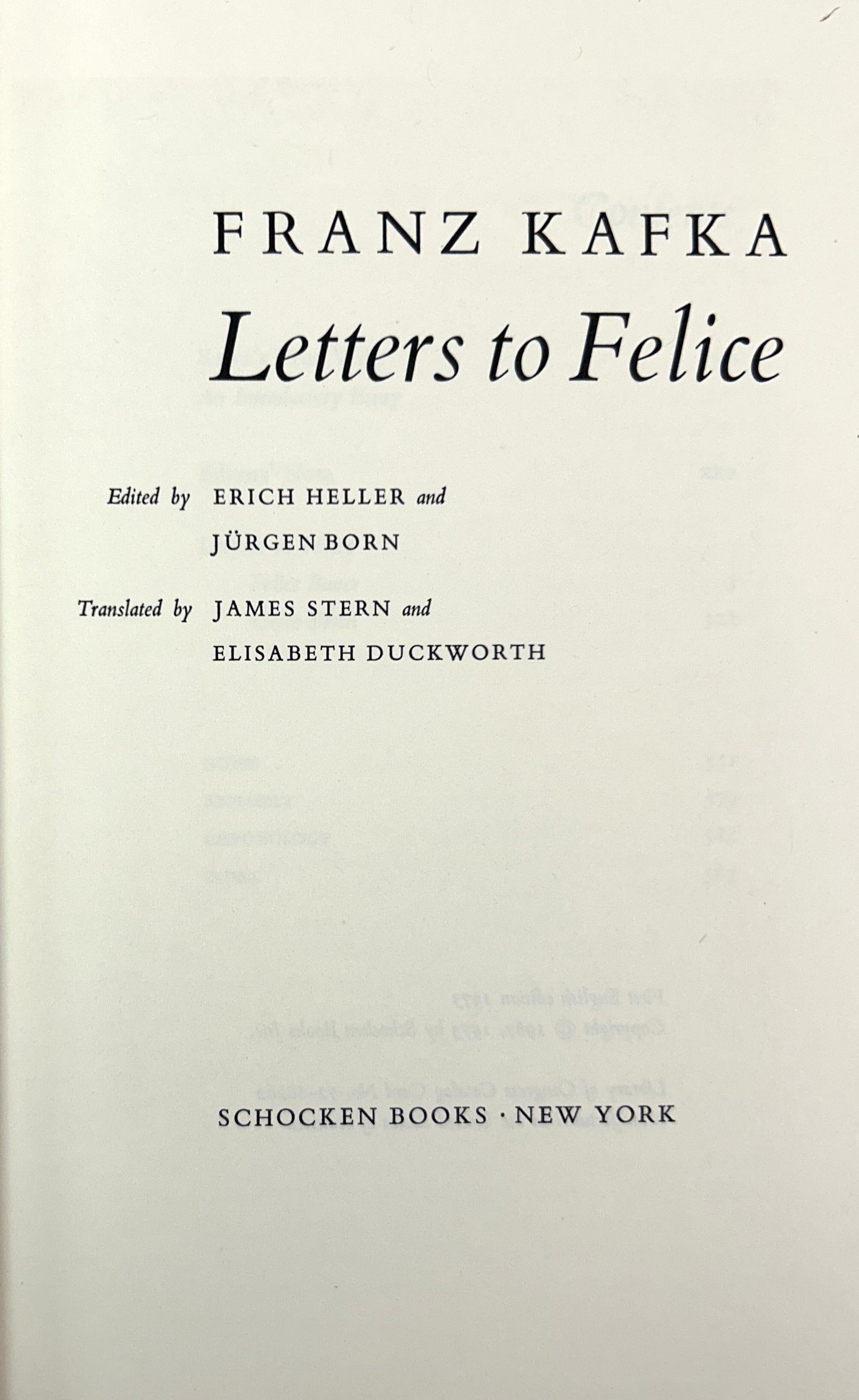 Letters to Felice by Franz Kafka 1973 1st Edition