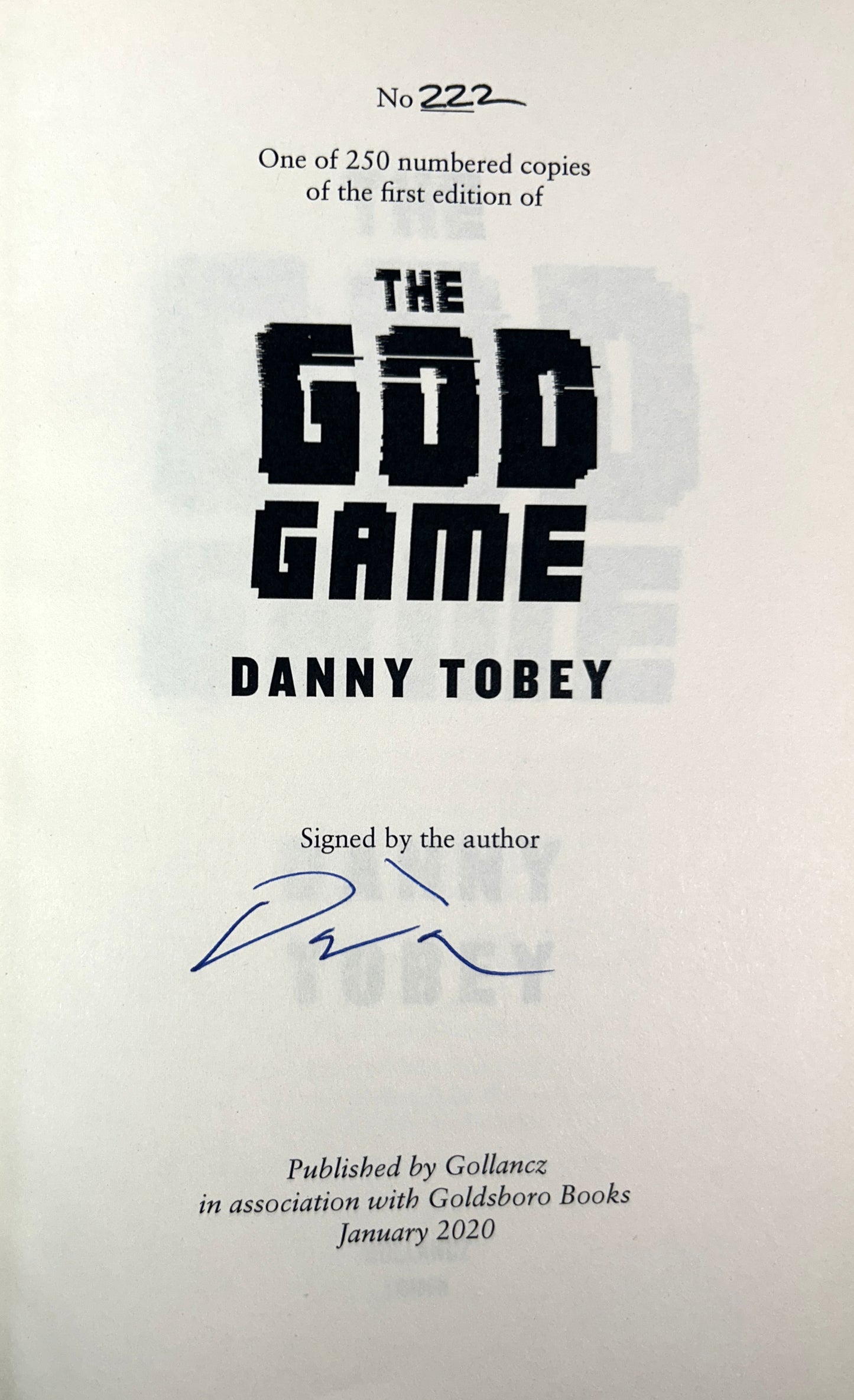 The God Game by Danny Tobey 2020 SIGNED Limited Ed #222/250 SPRAYED EDGES