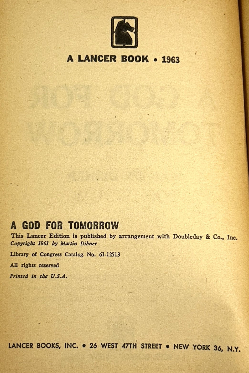 A God For Tomorrow by Martin Dibner 1963