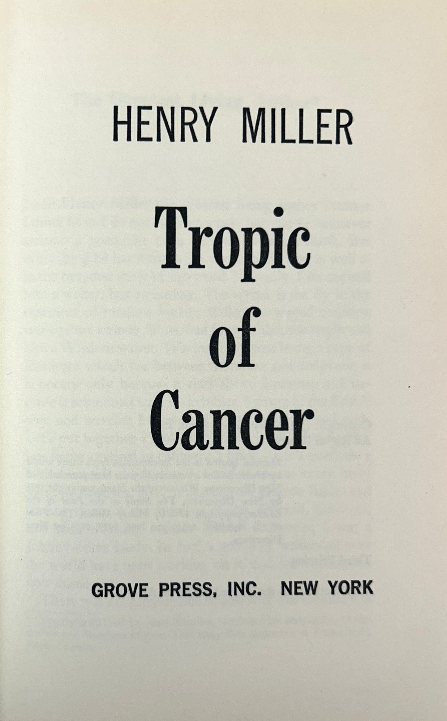 Tropic of Capricorn/Tropic of Cancer by Henry Miller 1961 1st/3rd Printings