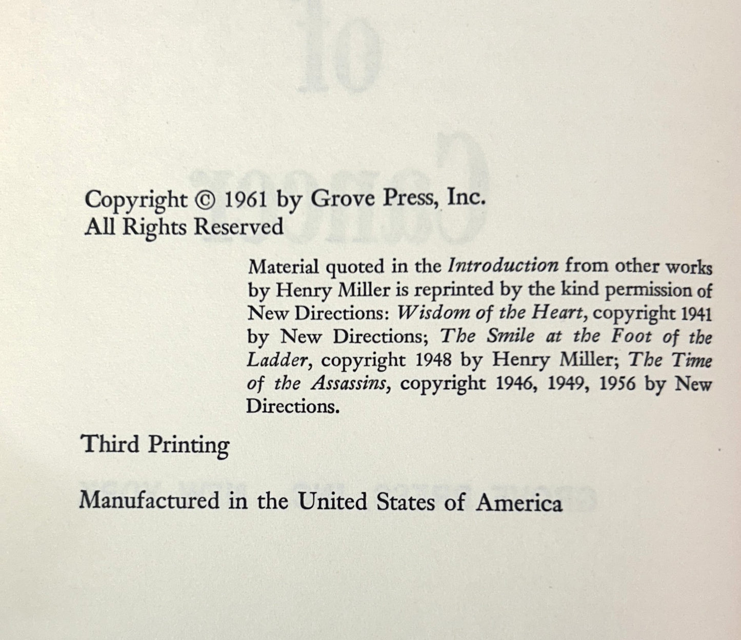 Tropic of Capricorn/Tropic of Cancer by Henry Miller 1961 1st/3rd Printings