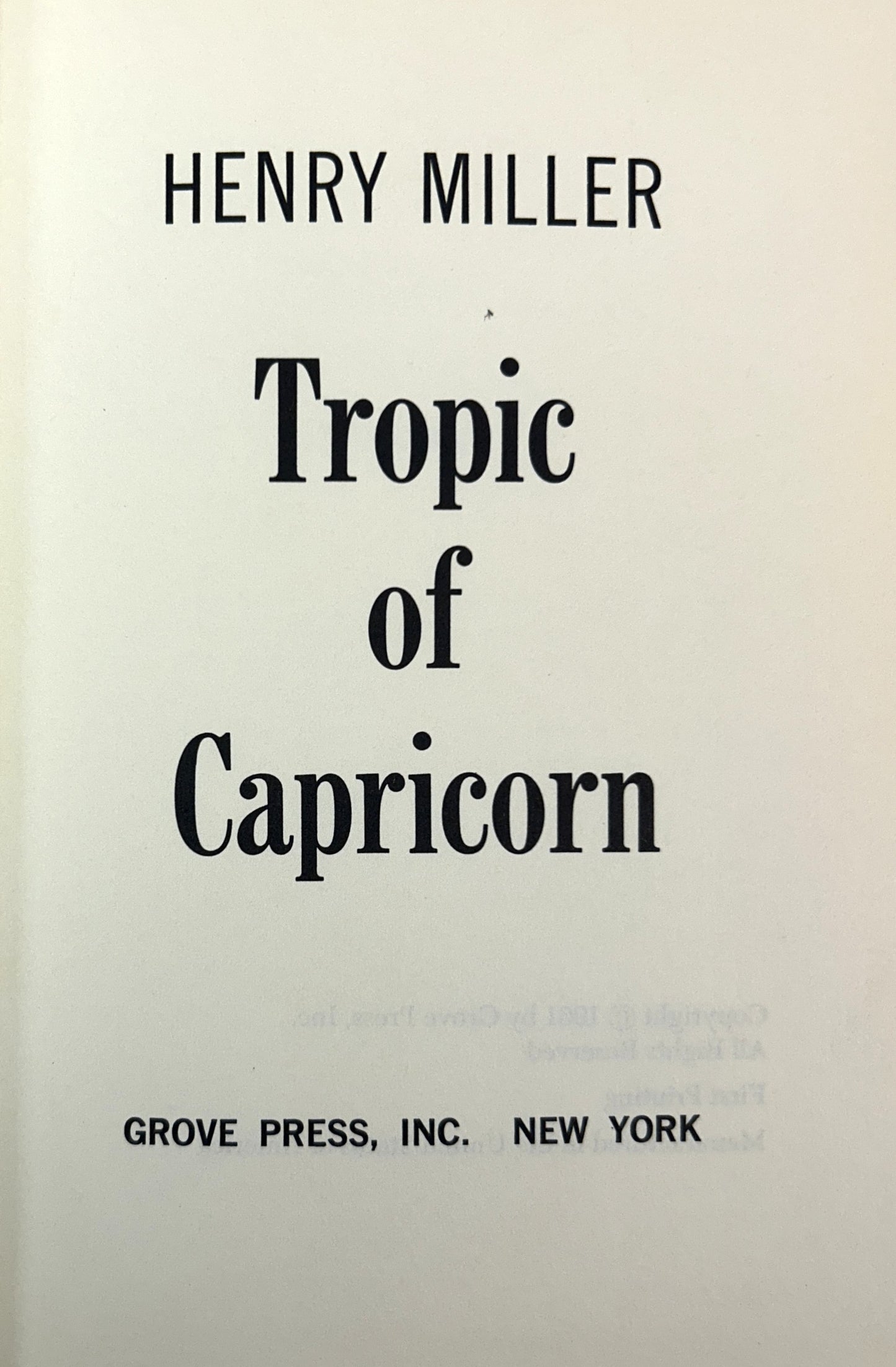 Tropic of Capricorn/Tropic of Cancer by Henry Miller 1961 1st/3rd Printings