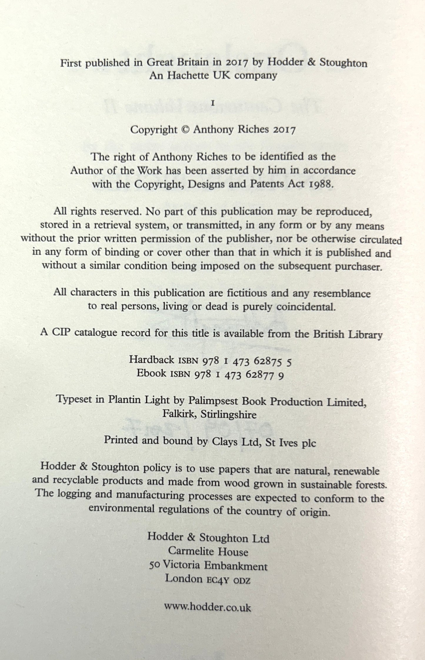 Onslaught: the Centurions II by Anthony Riches 2017 Hardcover SIGNED 1st Edition