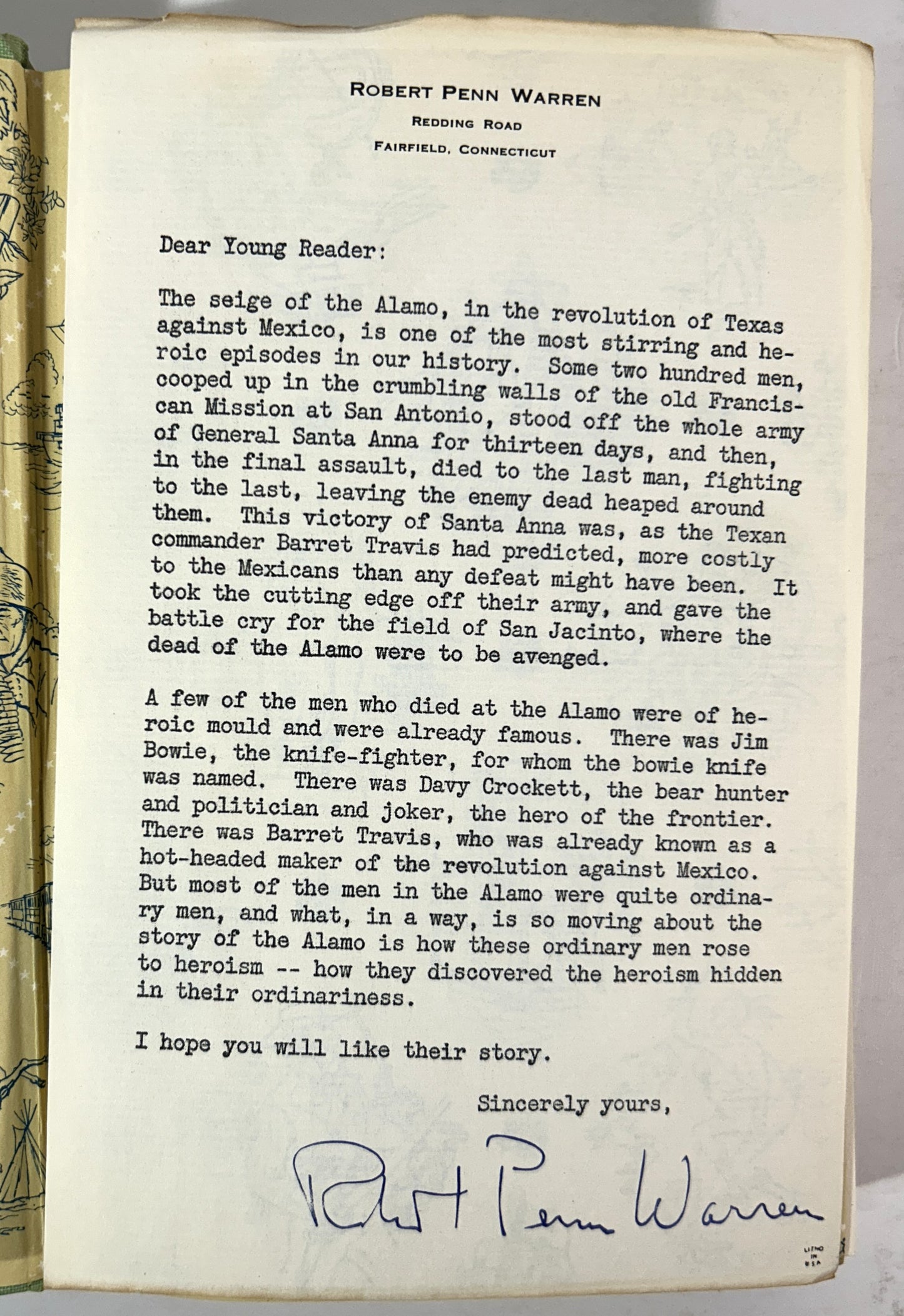 Landmark #79: Remember the Alamo! by Robert Penn Warren 1958 1st Print SIGNED Author's Letter