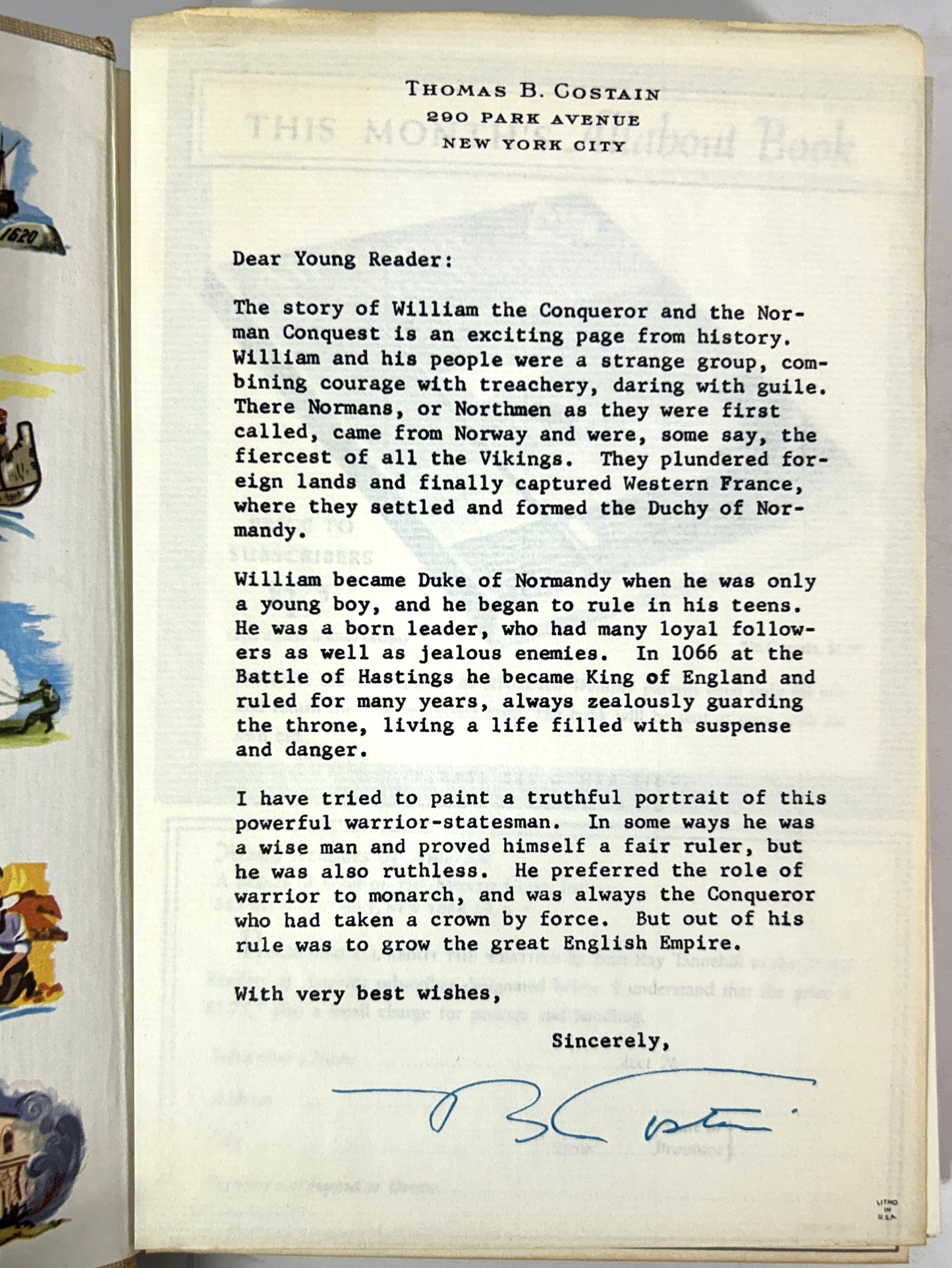 Landmark W-41: William the Conqueror by Thomas Costain 1959 1st w/ SIGNED Letter