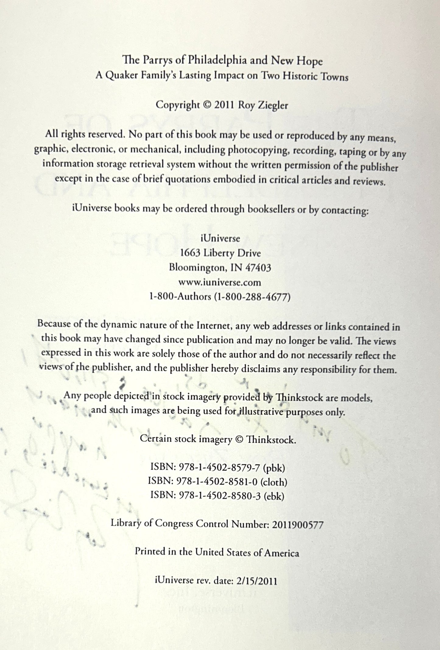 The Parrys of Philadelphia & New Hope by Roy Ziegler 2011 INSCRIBED + SIGNED