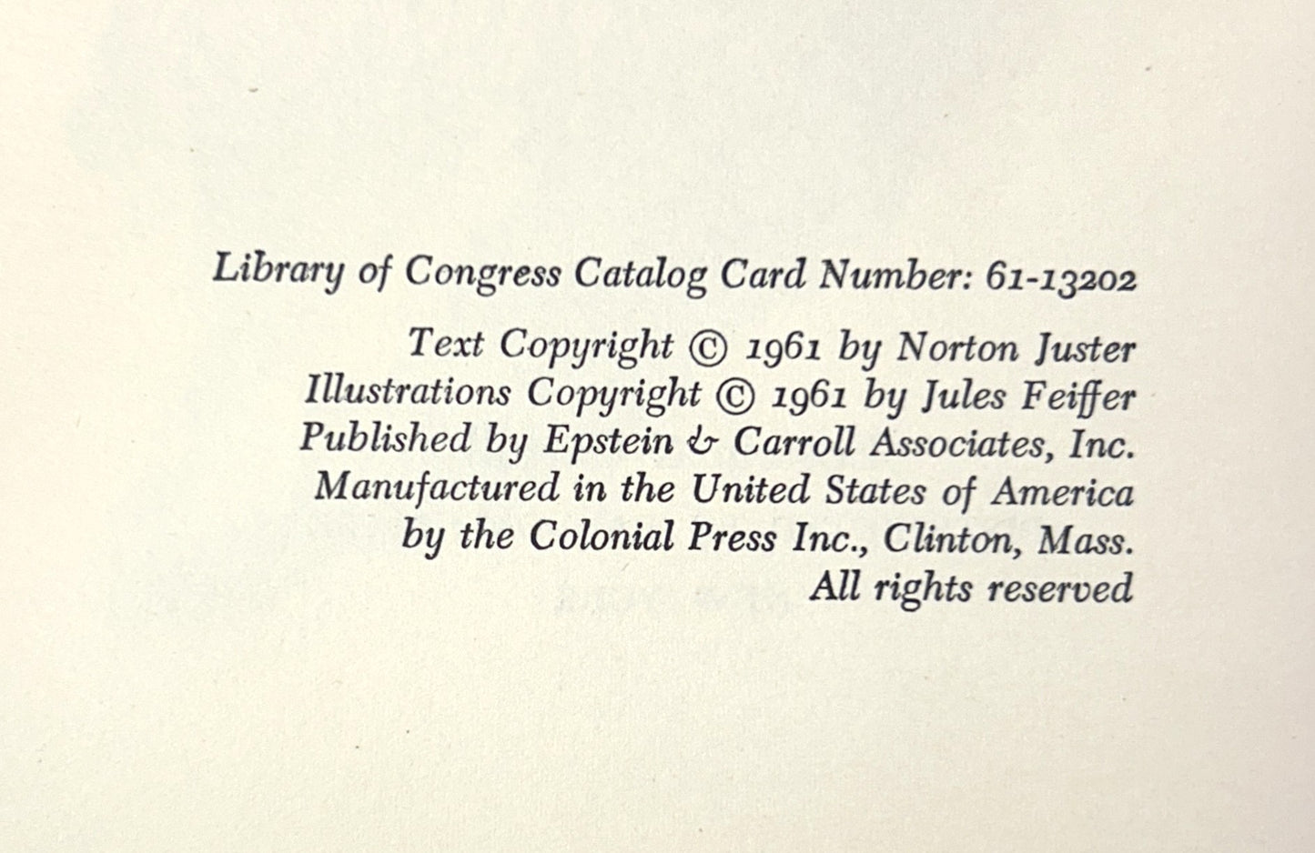 The Phantom Tollbooth by Norton Just illus by Jules Feiffer 1961 1st Edition 1st Printing