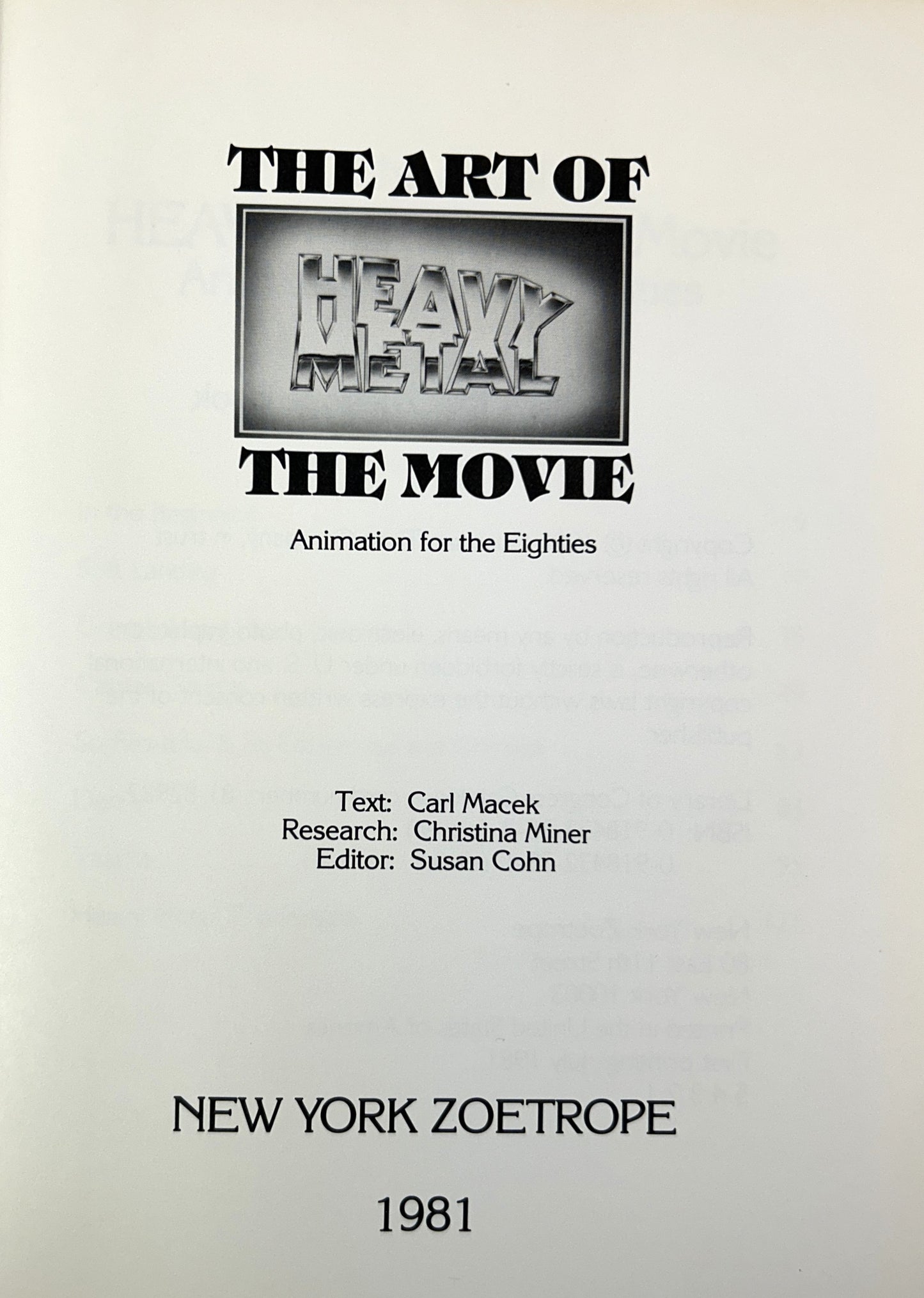 The Art of the Movie Heavy Metal: Animation for the Eighties 1981 1st Print