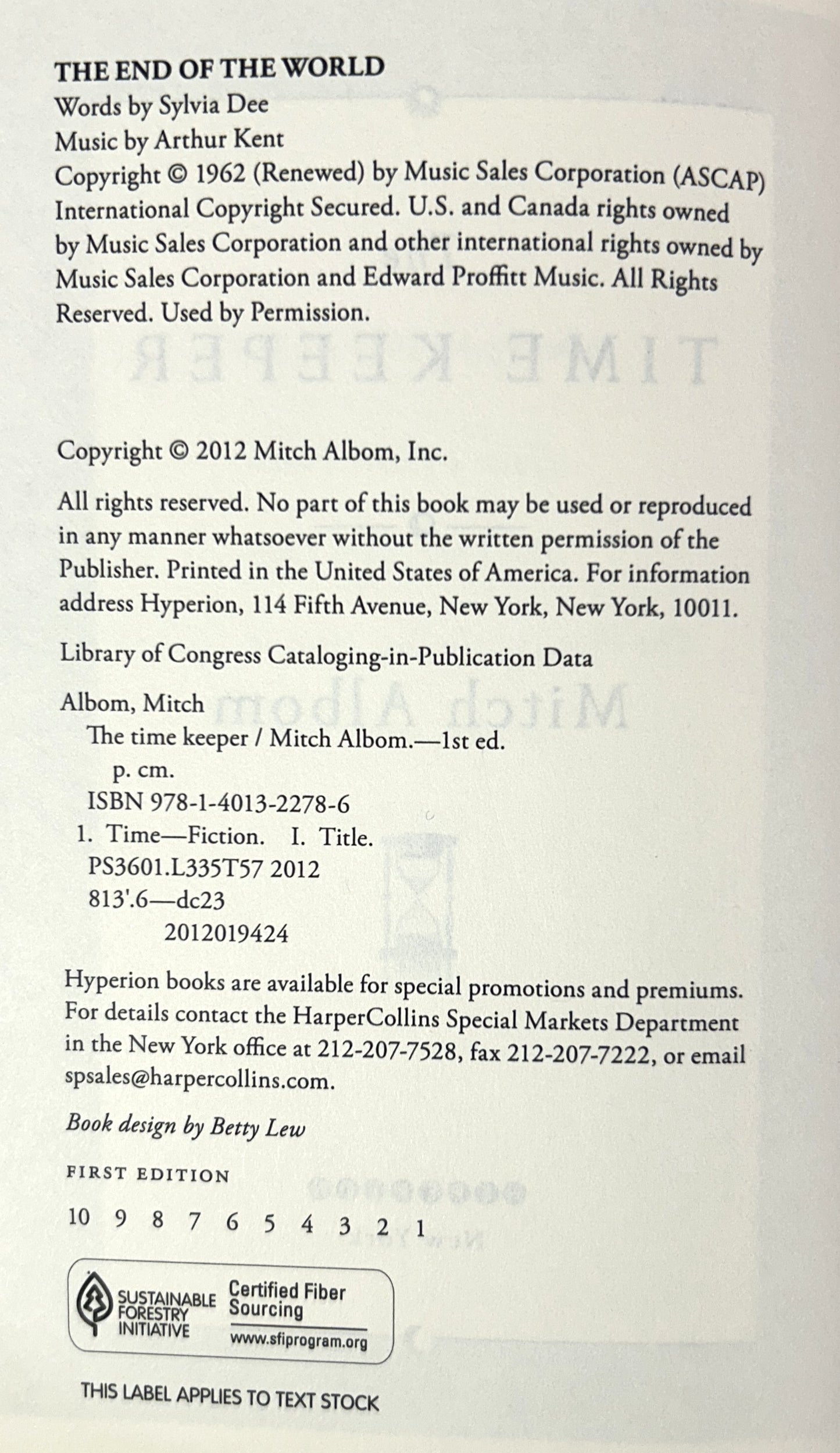 The Time Keeper by Mitch Albom 2012 SIGNED + INSCRIBED 1st Edition