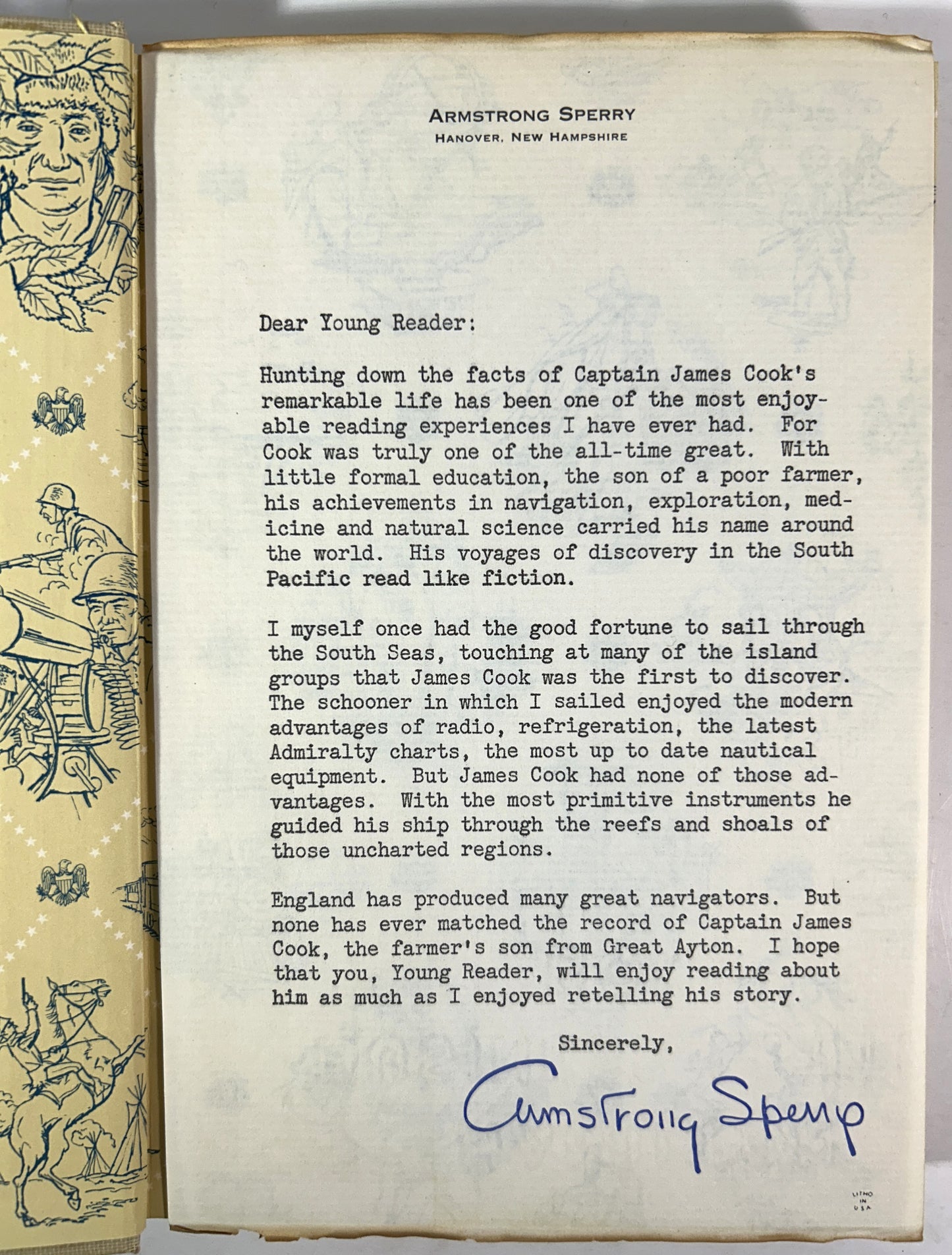 Landmark #19: Captain Cook Explores the South Seas by Armstrong Sperry 1955 2nd Print w/ SIGNED Author's Letter