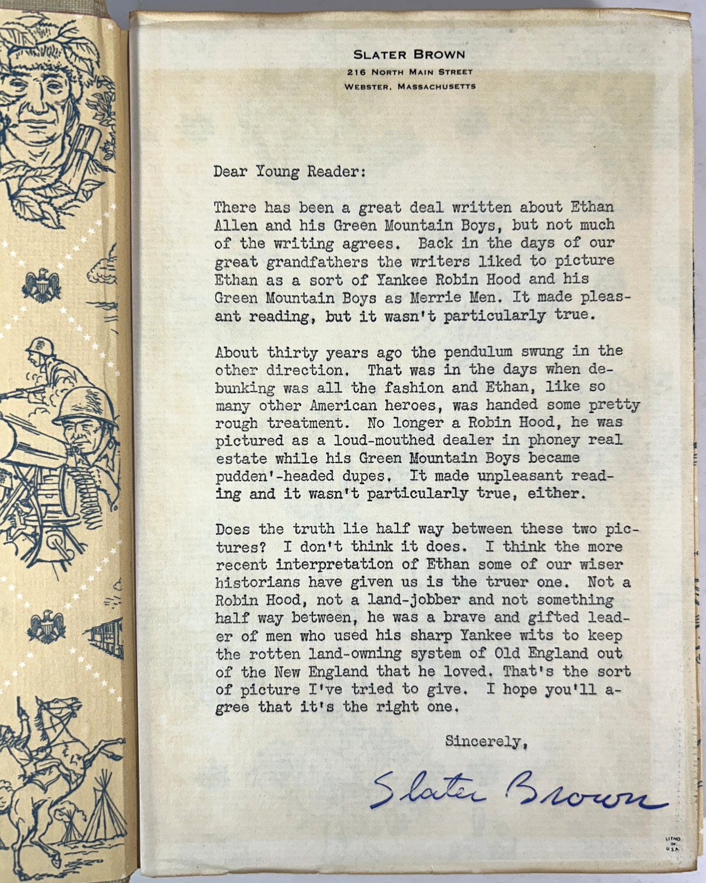 Landmark #66: Ethan Allen and the Green Mountain Boys by Slater Brown 1956 1st Printing w/ SIGNED Author's Letter