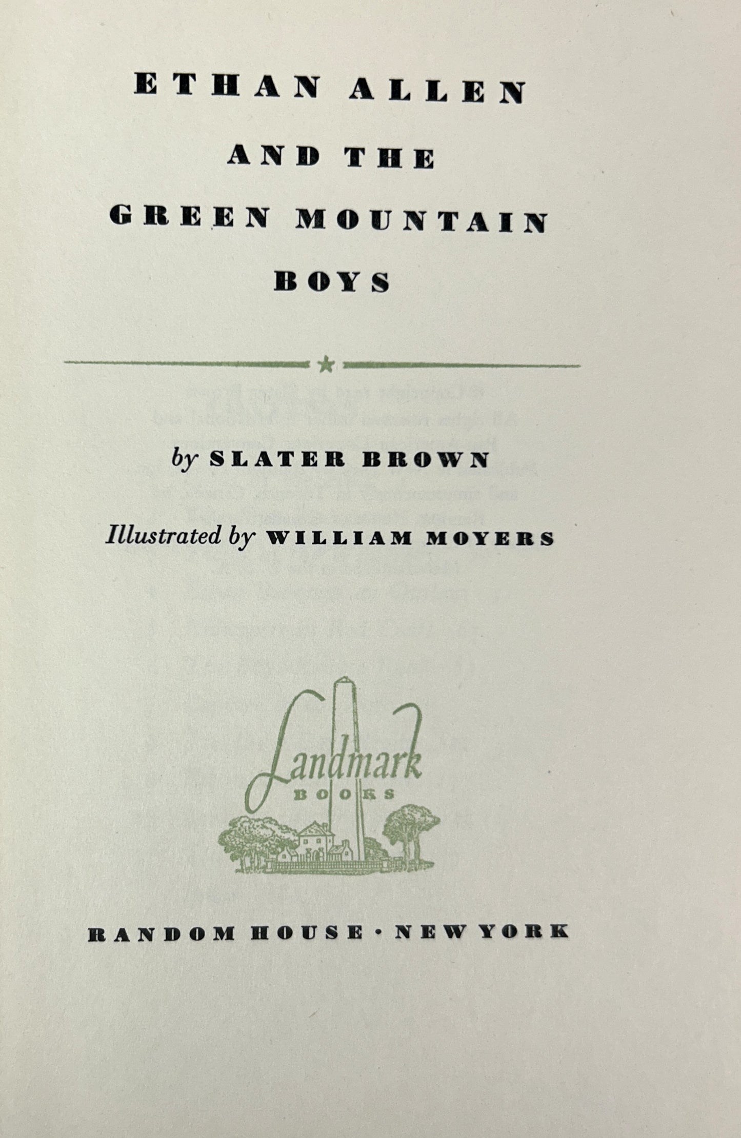 Landmark #66: Ethan Allen and the Green Mountain Boys by Slater Brown 1956 1st Printing w/ SIGNED Author's Letter