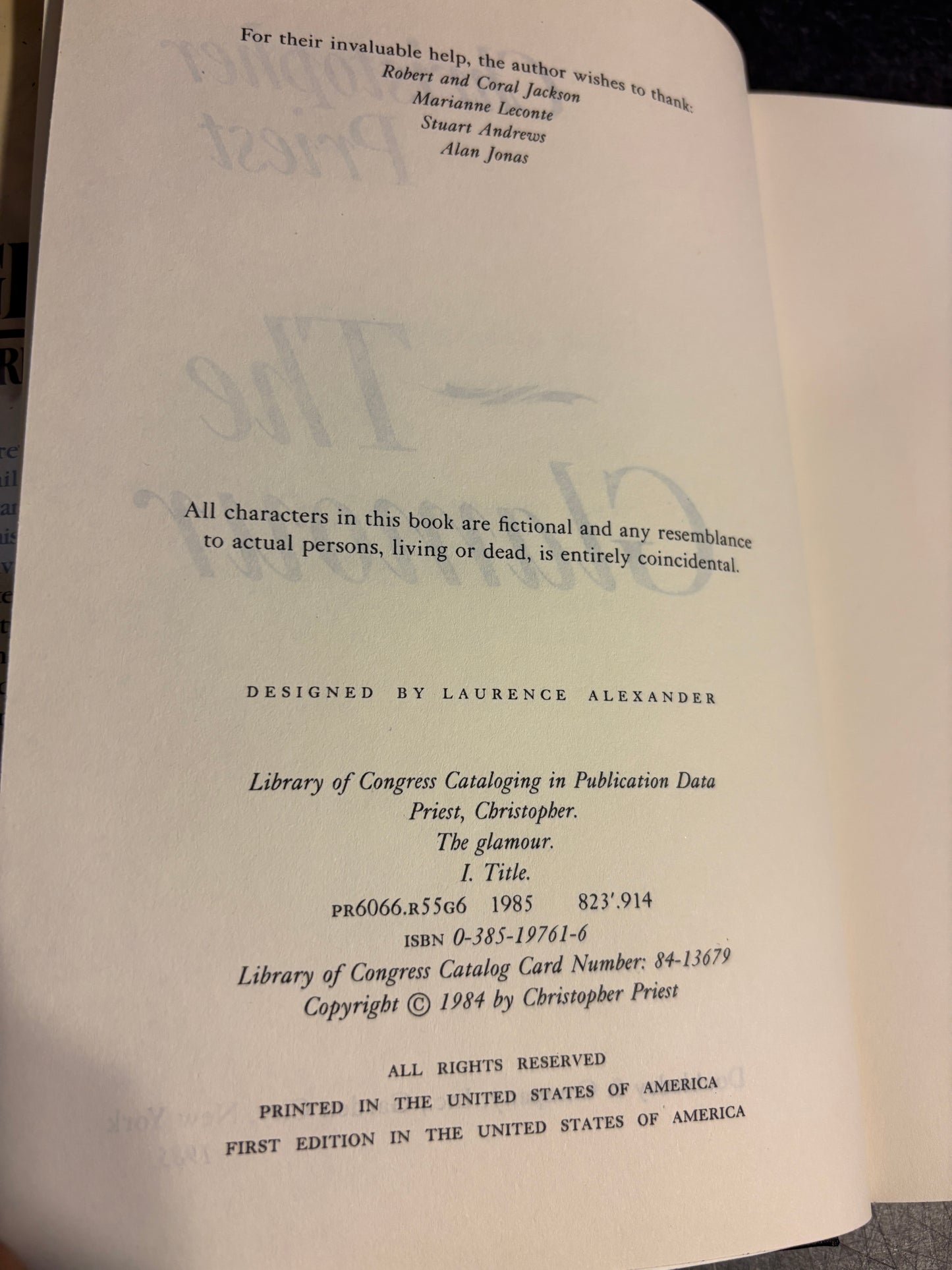 The Glamour by Christopher Priest 1985 1st Edition Hardcover