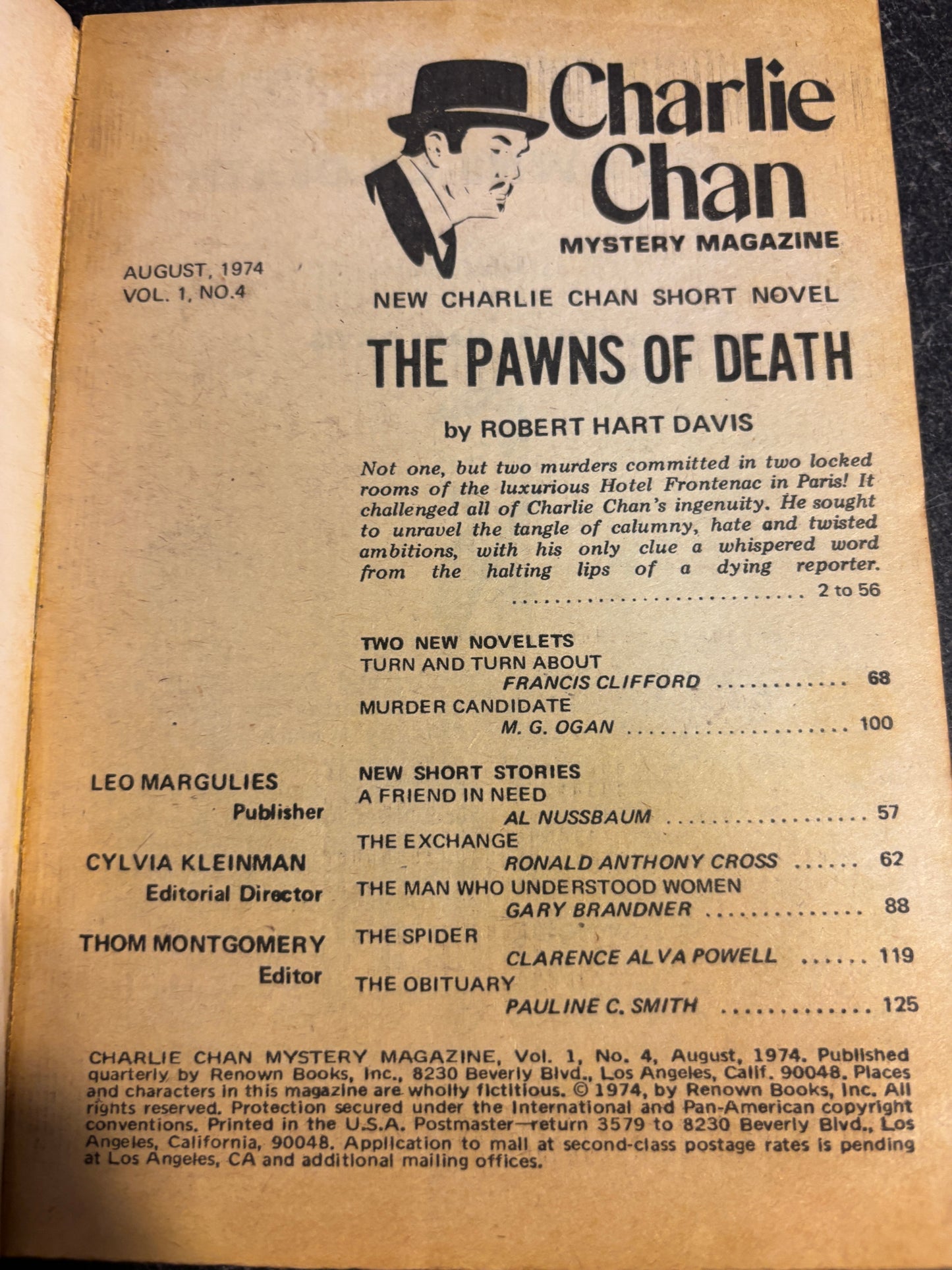 Charlie Chan Mystery Magazine August 1974