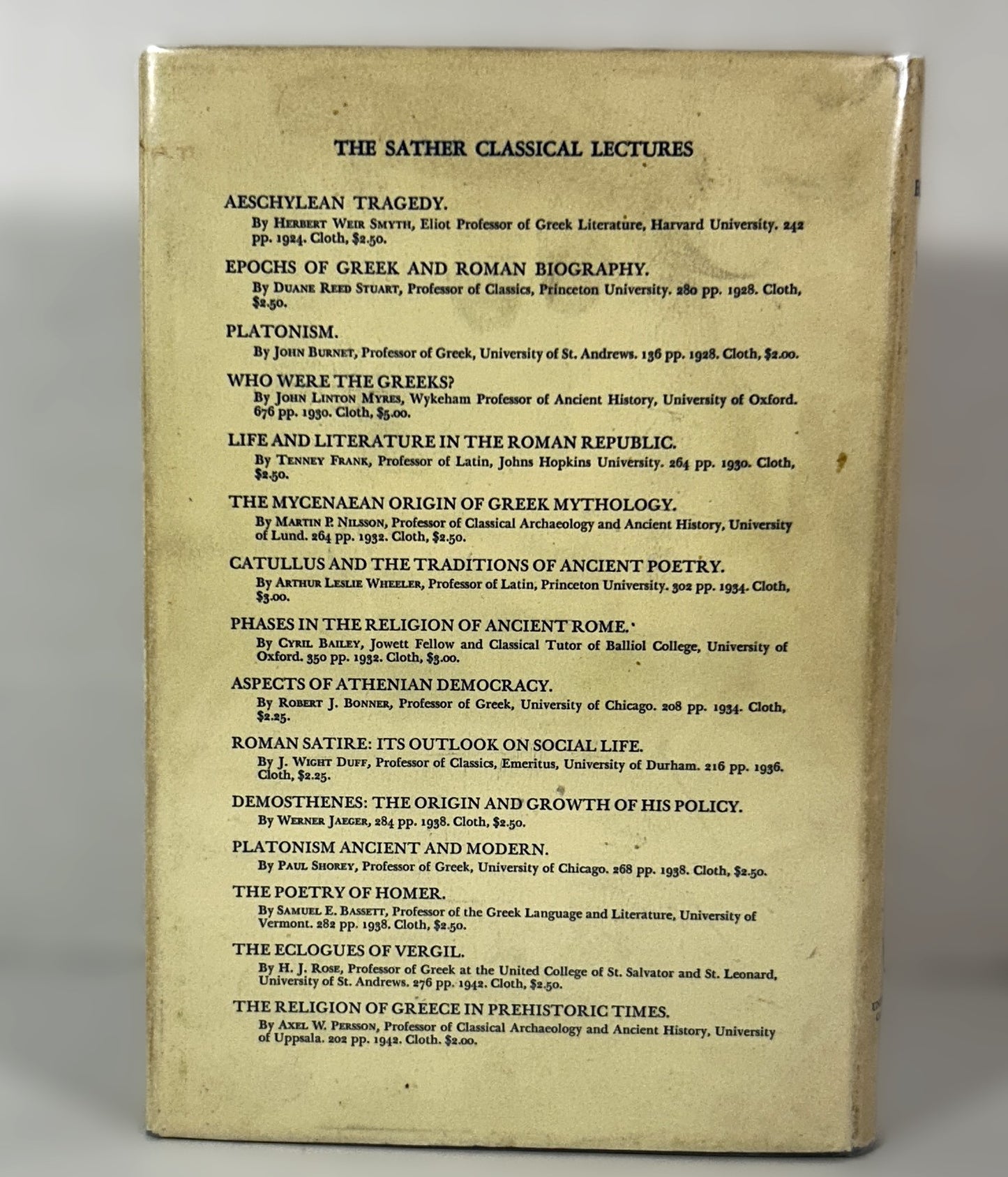 Sather Calssical Lectures: The Eclogues of Vergil by HJ Rose 1942