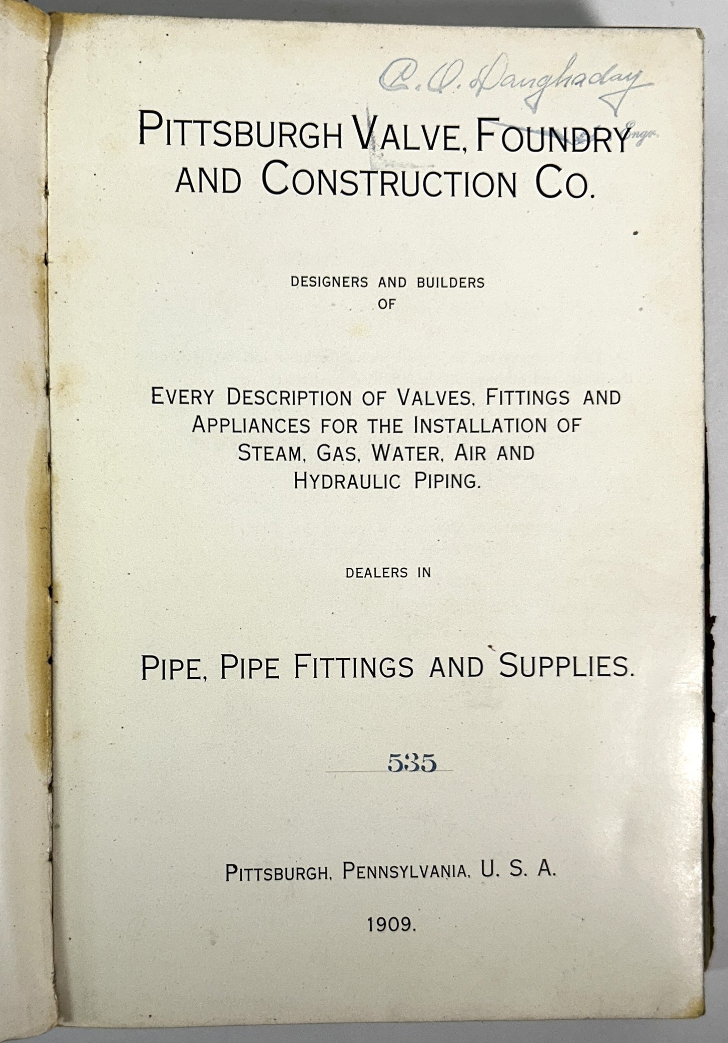 Pittsburgh Valve, Foundry, and Construction Co Pittsburgh PA 1909