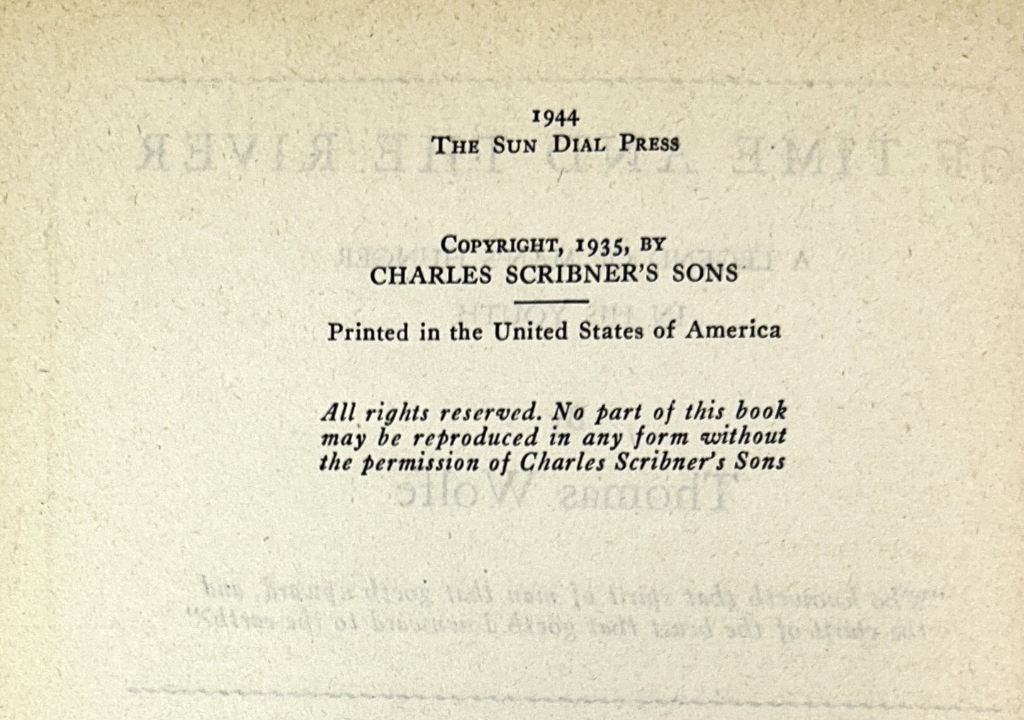 Of Time and the River by Thomas Wolfe 1944