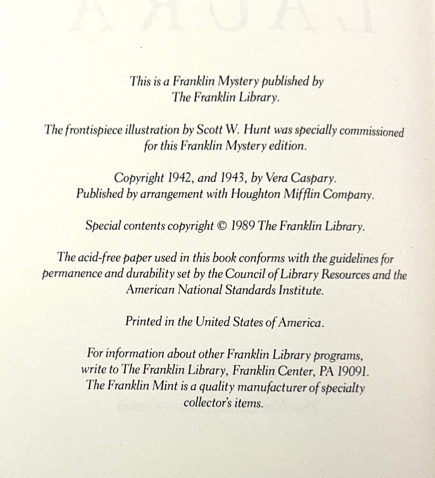 Franklin Mystery Library Masterpiece: Laura by Vera Caspary 1989