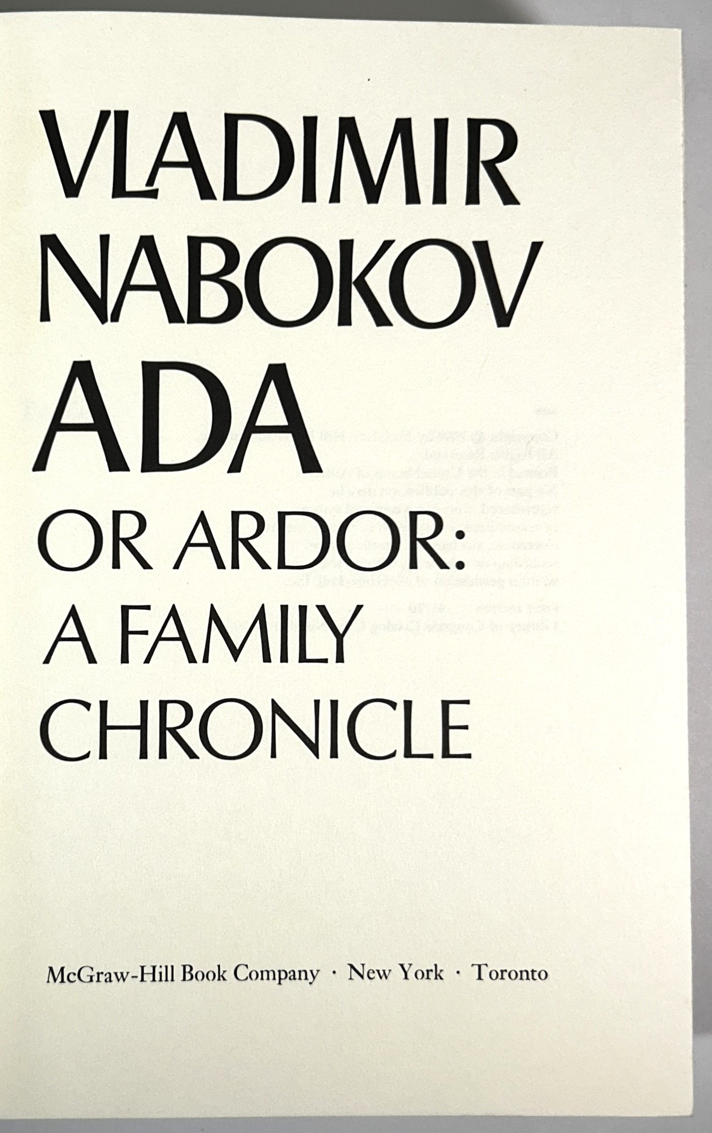 Ada by Vladimir Nabokov 1st Edition