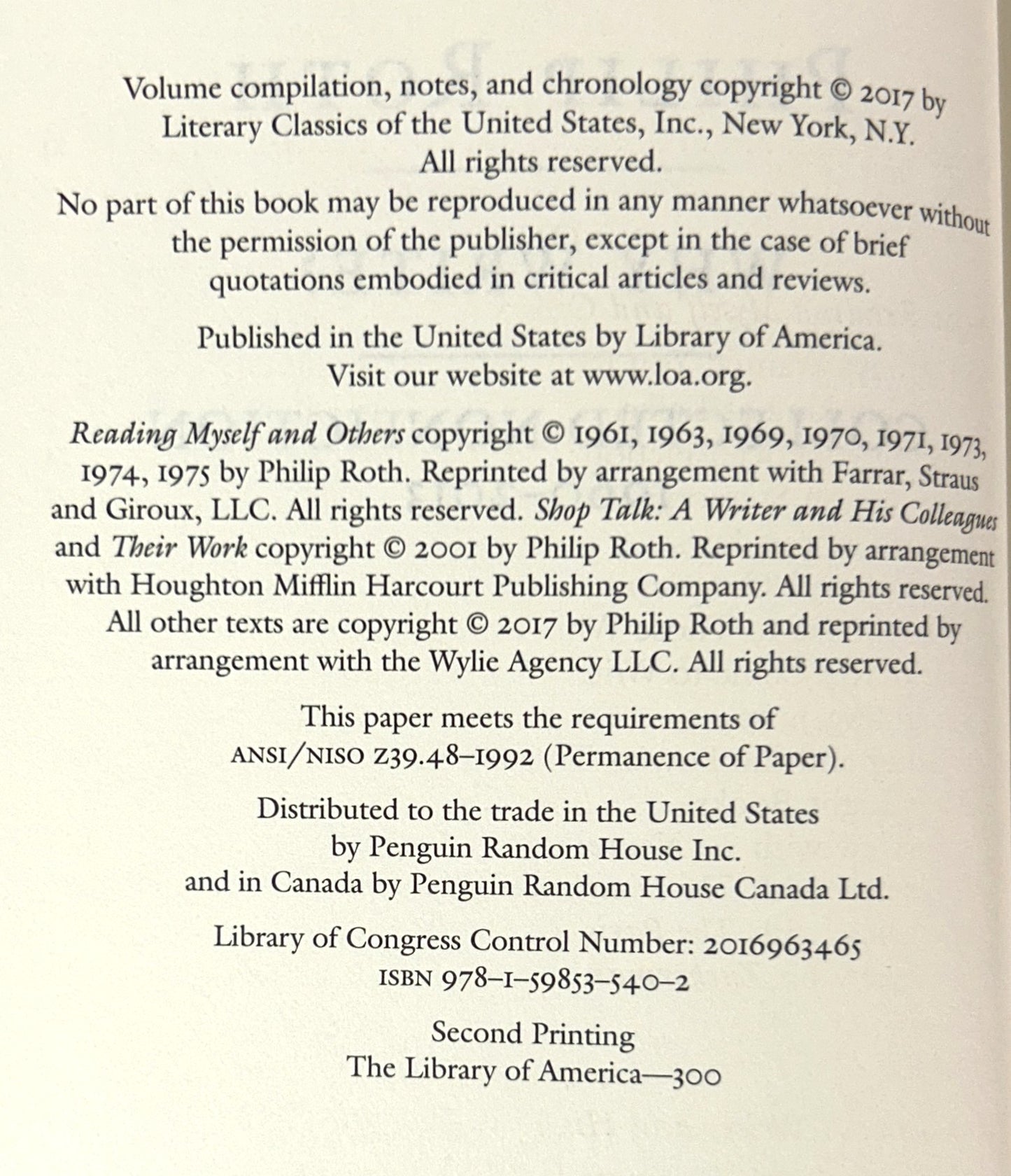 Library of America: Set of 10 Philp Roth c 2000s