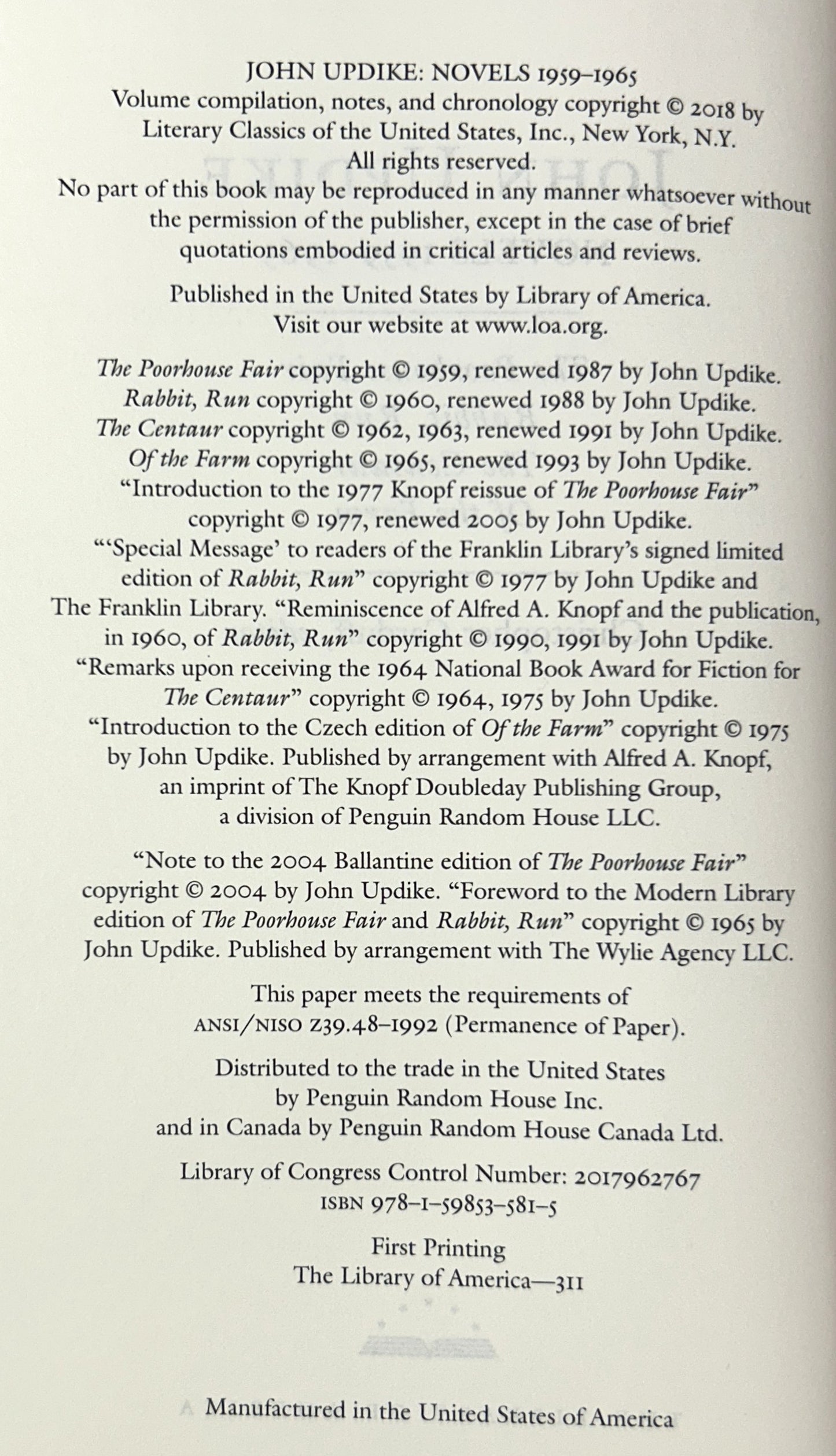Library of America: Set of 3 John Updike 2013-2018