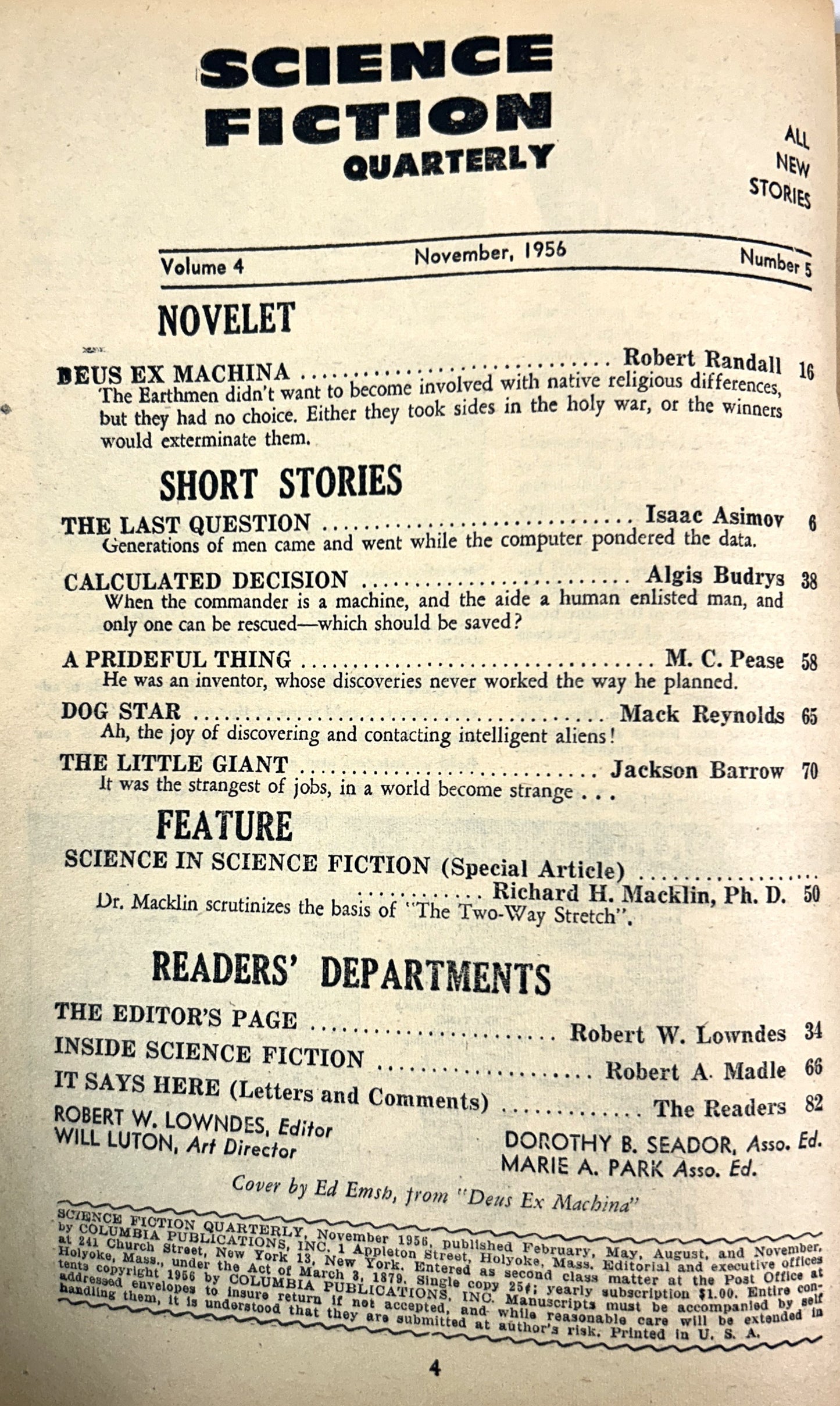 Science Fiction Quarterly November 1956 Magazine