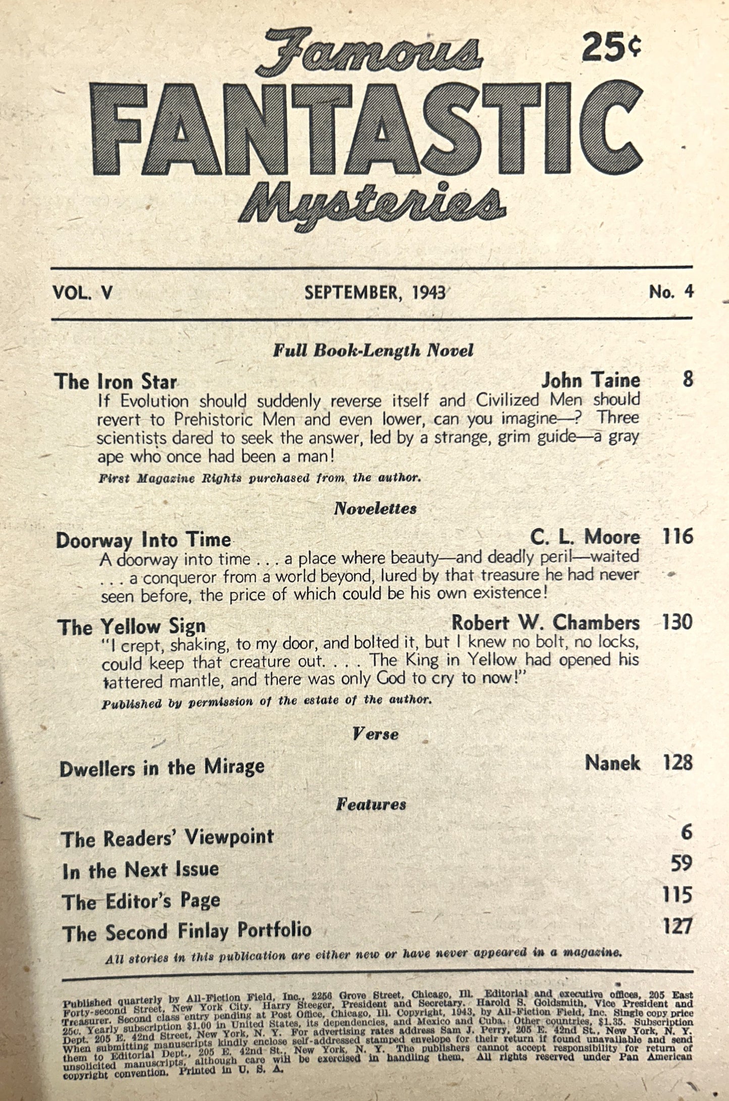 Famous Fantastic Mysteries September 1943 Magazine