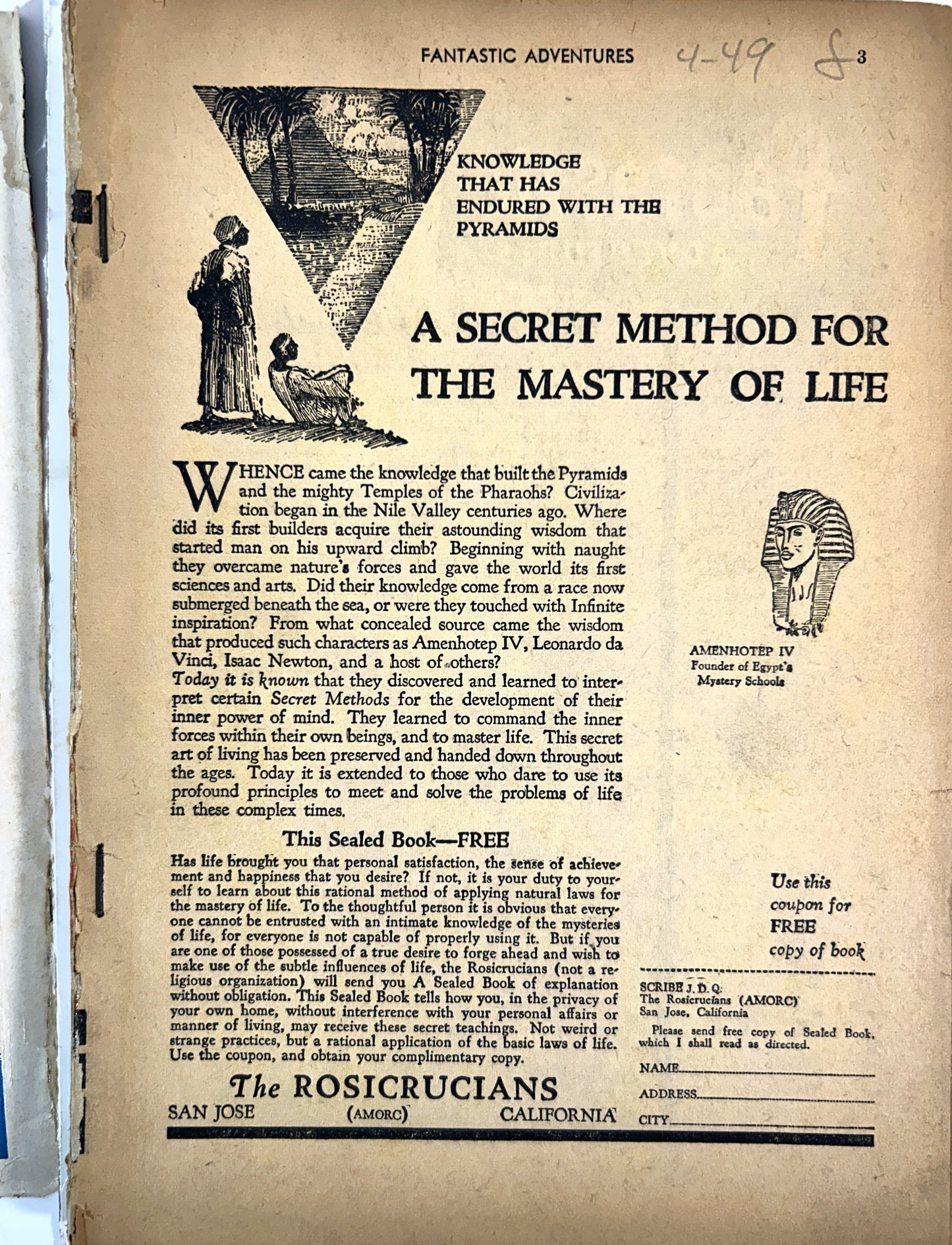 Fantastic Adventures April 1949 Vol 11 No 4 Magazine