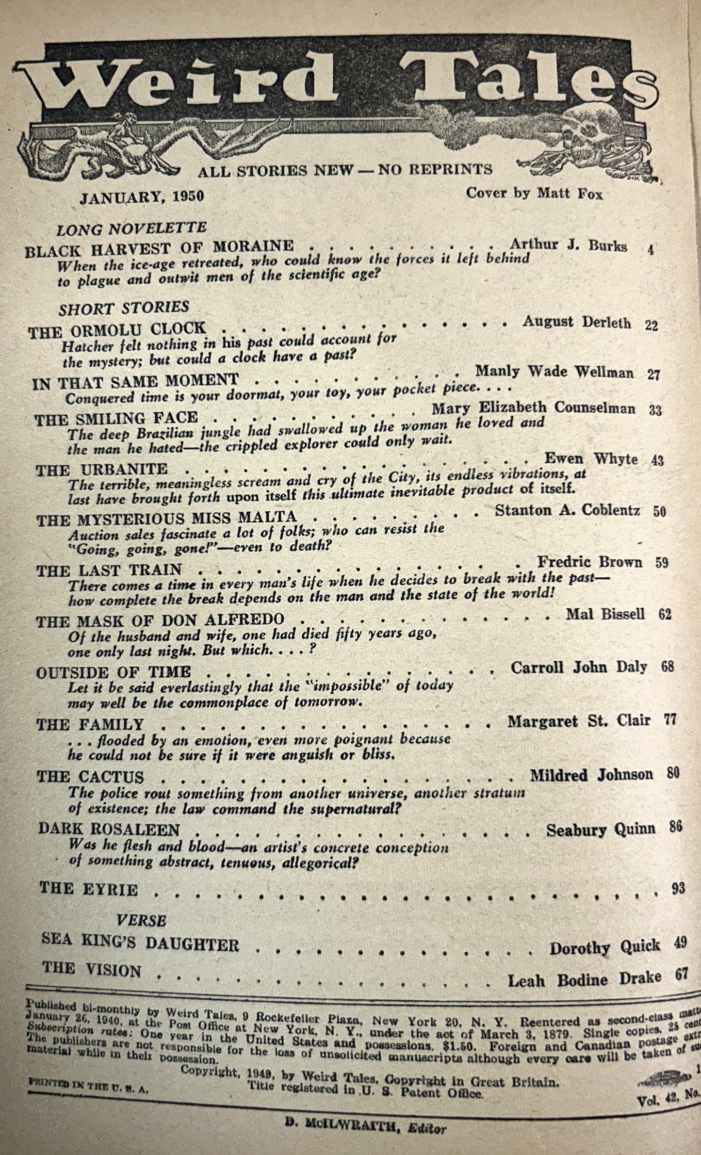 Weird Tales January 1950 Magazine