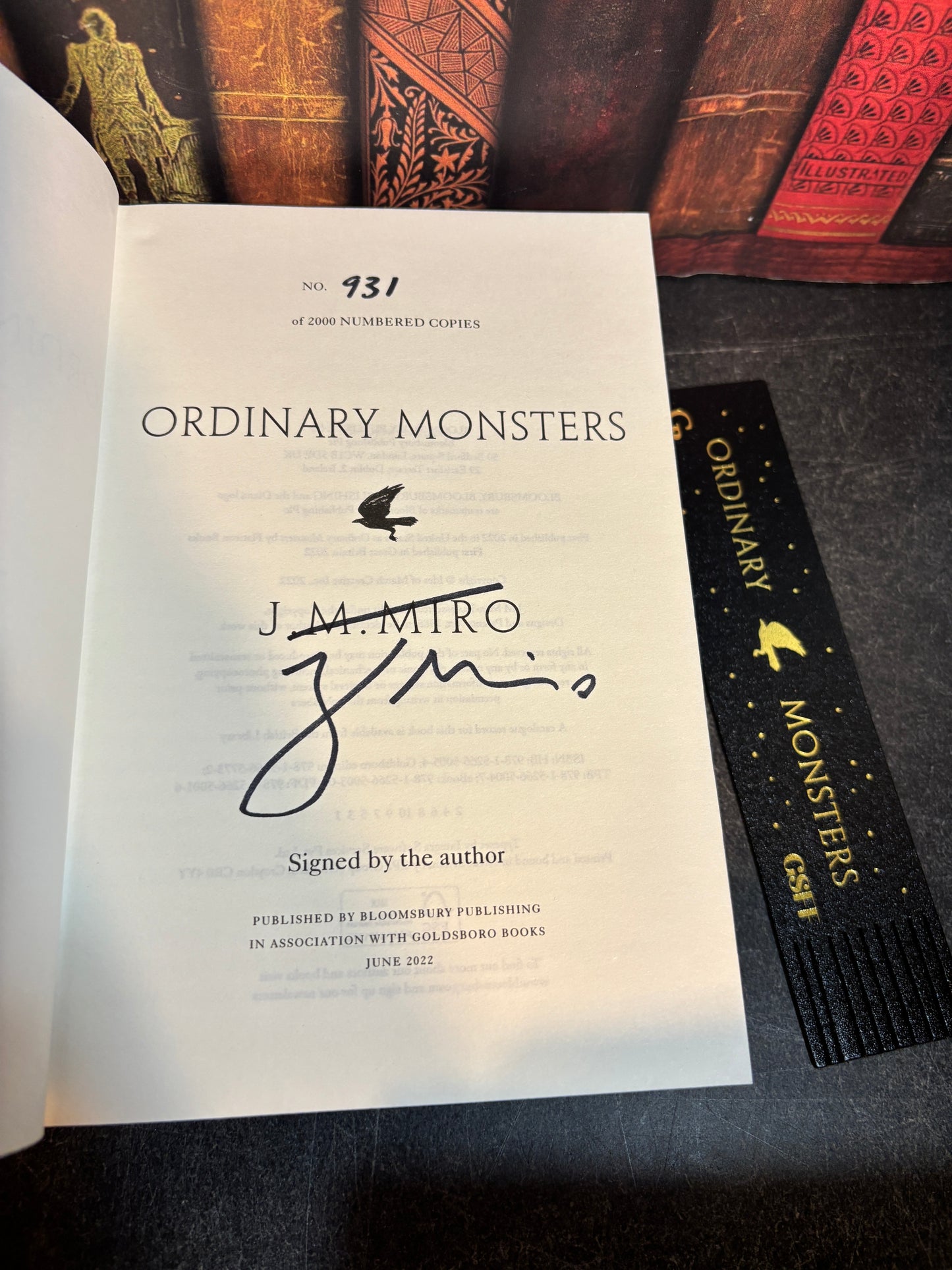 Ordinary Monsters by JM Miro SIGNED & Numbered #931/2000 1st Edition Sprayed Edges